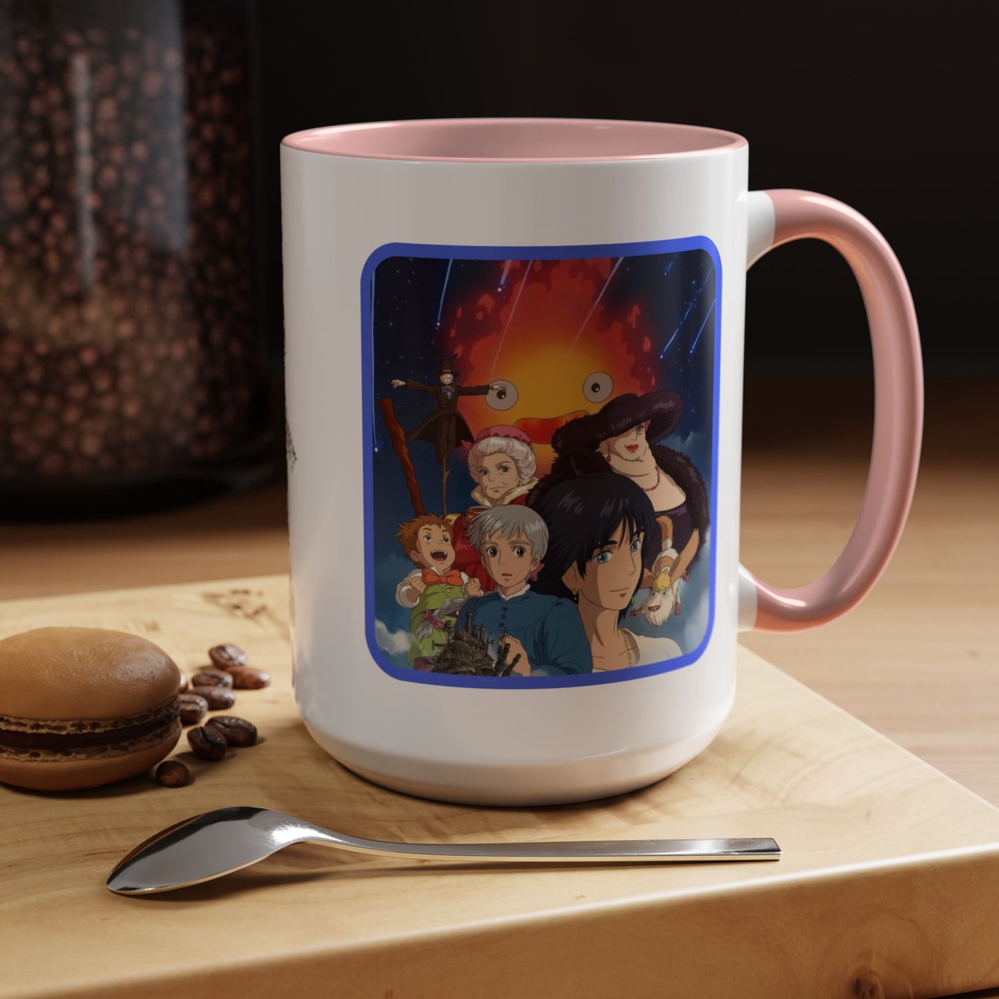 Howl’s Moving Castle Accent Mug – Ghibli Collage Color Handle Cup 11oz & 15oz – Anime Coffee Mug Featuring Howl & Calcifer