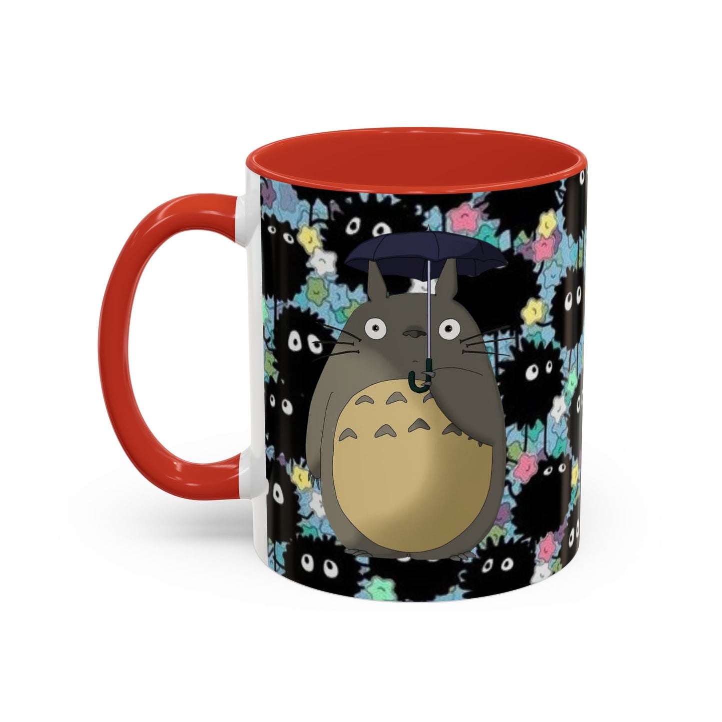 Totoro & Soot Sprites Accent Mug – Studio Ghibli Color Handle Cup – 11oz & 15oz Ceramic Anime Gift