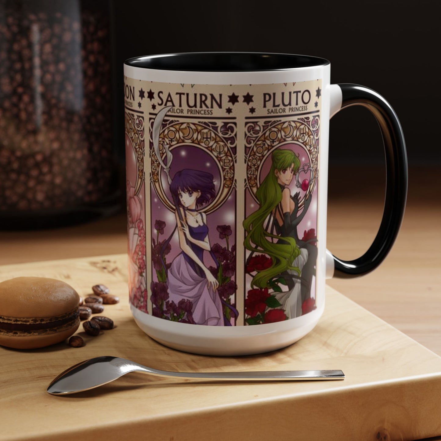 Sailor Moon Outer Guardians Accent Mug – Uranus Neptune Pluto Saturn – Color Handle Anime Cup 11oz 15oz