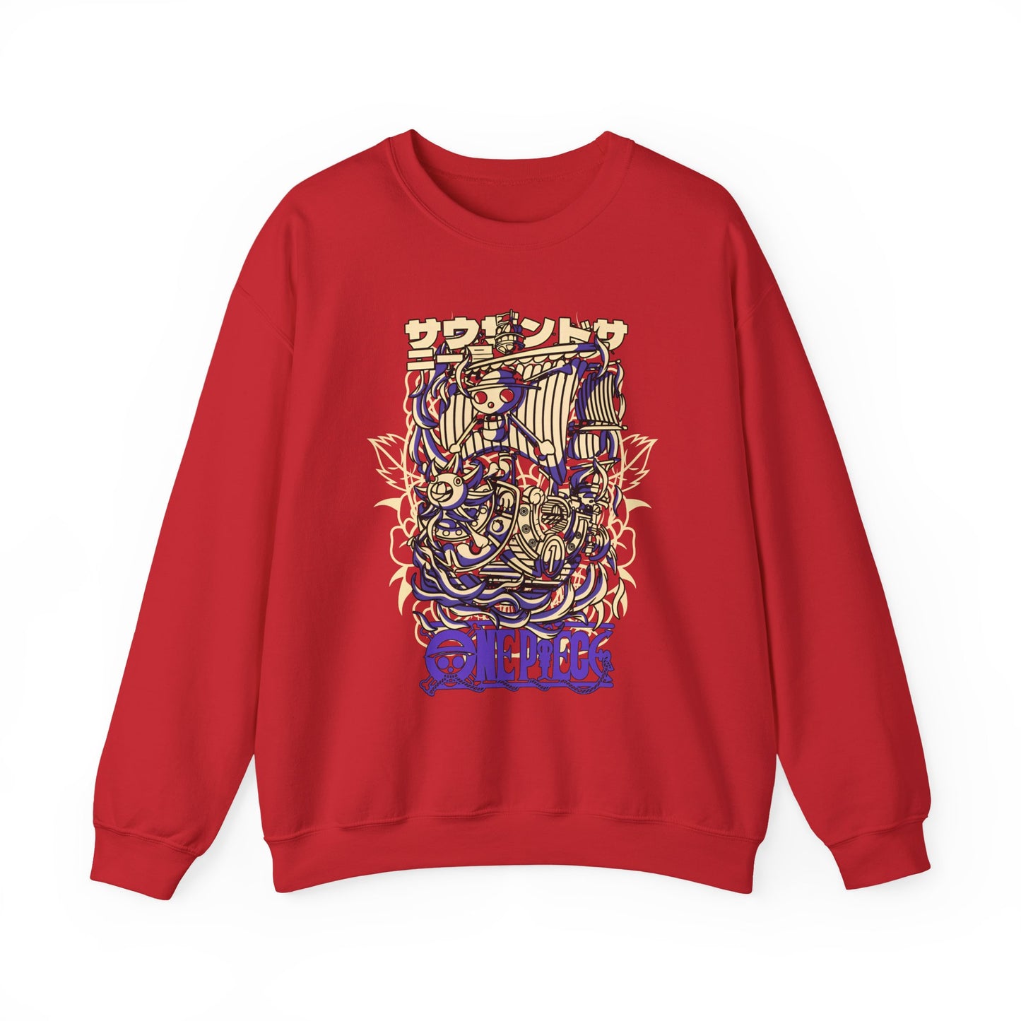 One Piece Ship Sweatshirt – 100% Cotton Anime Pullover Featuring Going Merry & Thousand Sunny