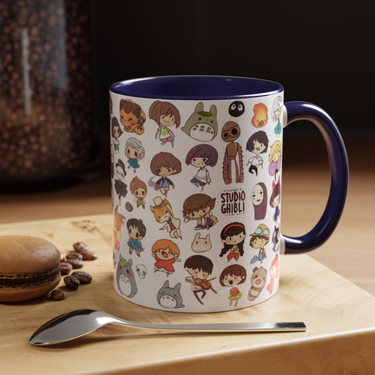 Studio Ghibli Chibi Characters Accent Mug – Color Handle Anime Cup – 11oz & 15oz Gift for Ghibli Fans