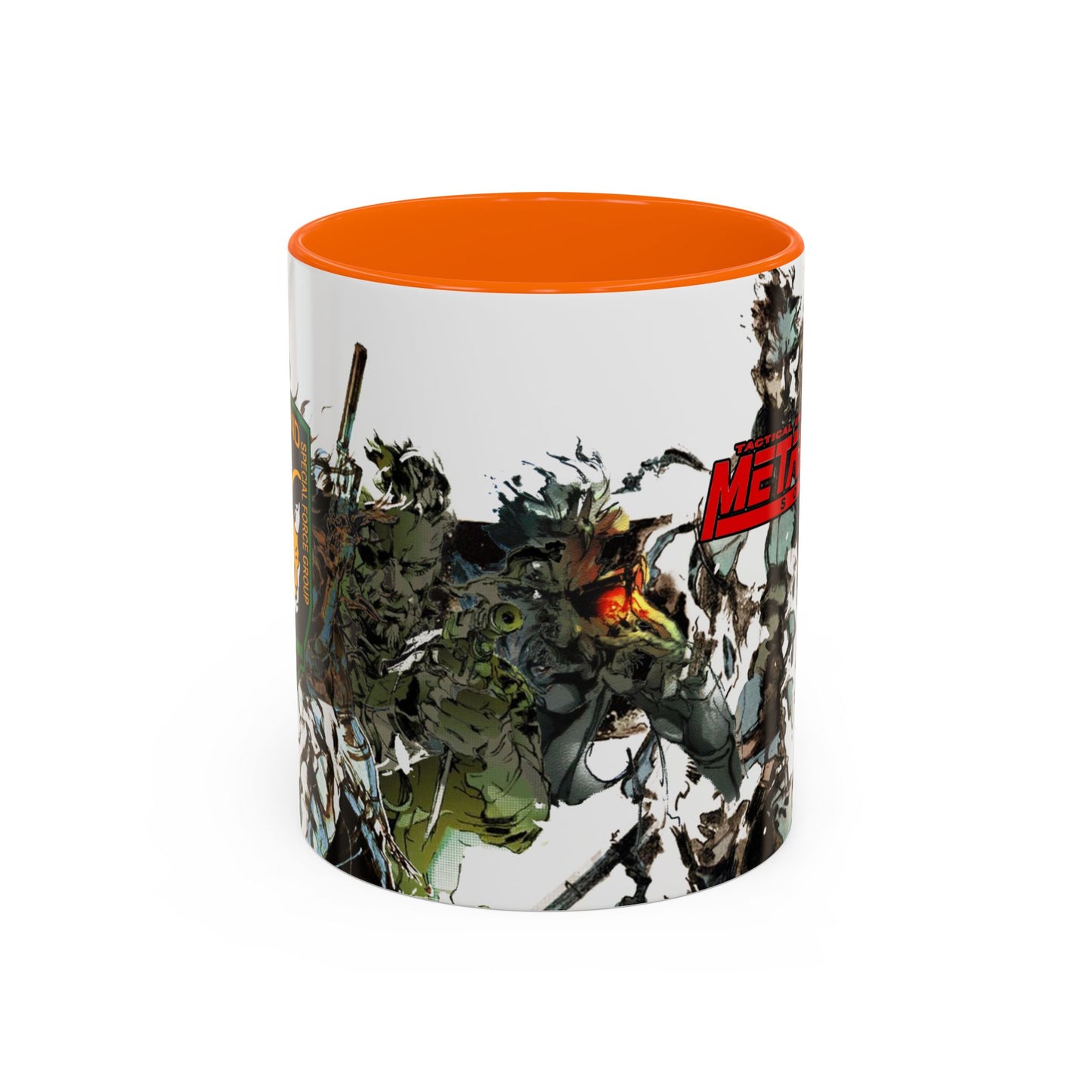Metal Gear Fox Hound Accent Mug – 11oz & 15oz Colored Handle Coffee Cup – Tactical Gamer Gift for Fans