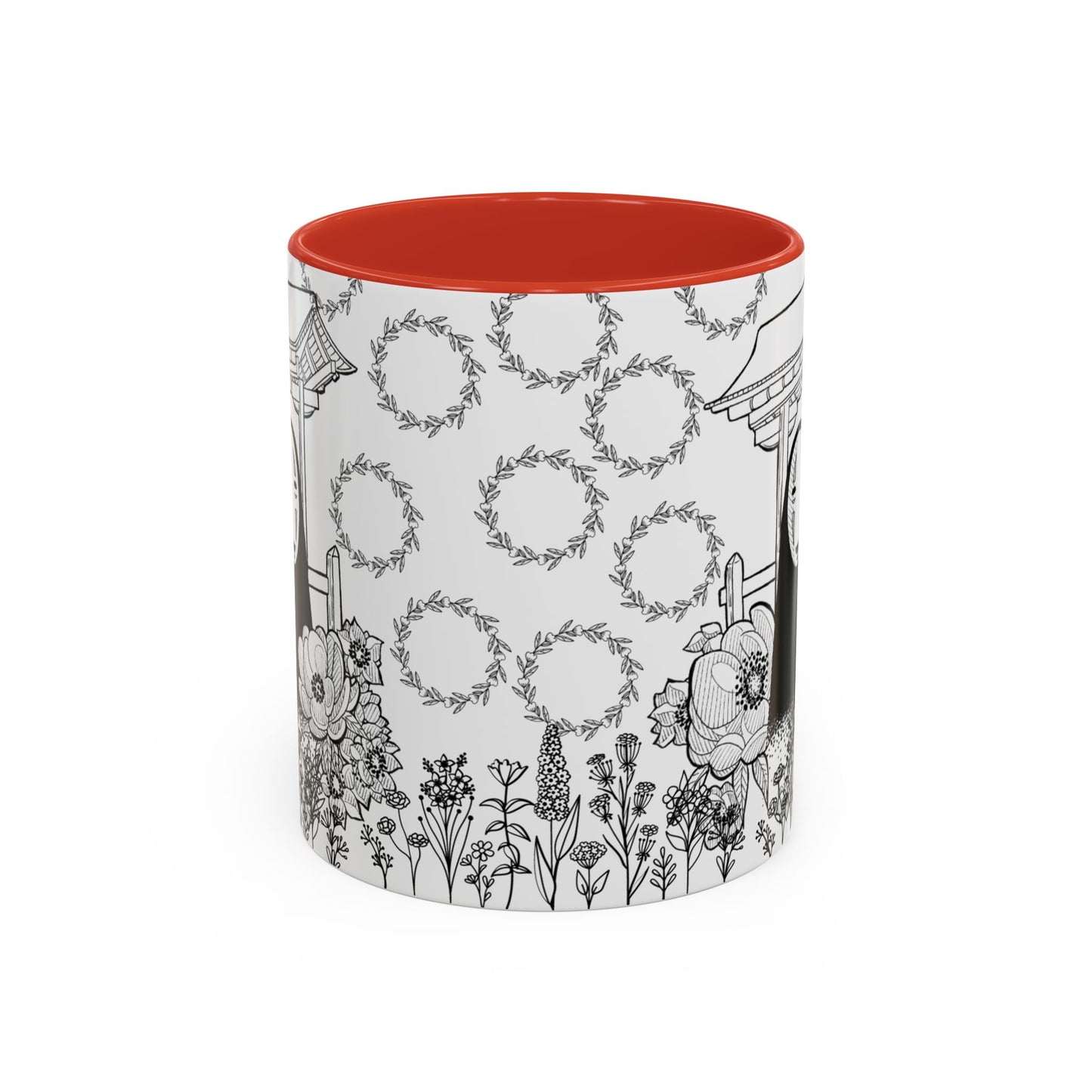 No Face Flowers Accent Mug – Studio Ghibli Inspired Coffee Cup – 11oz & 15oz Ceramic Anime Gift
