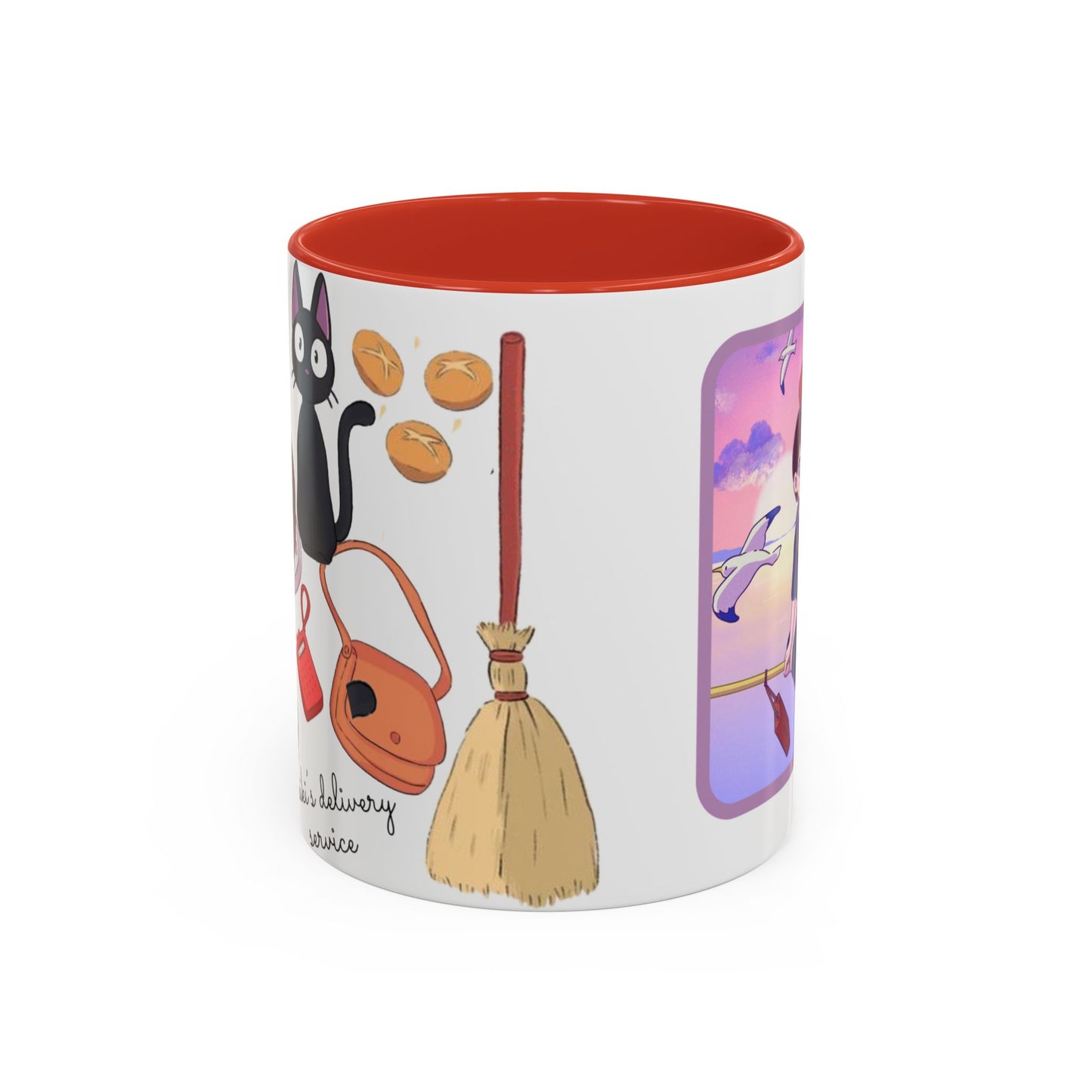 Jiji Funny Accent Mug – Kiki’s Delivery Service Color Handle Cup 11oz & 15oz – Cute Ghibli Cat Anime Gift