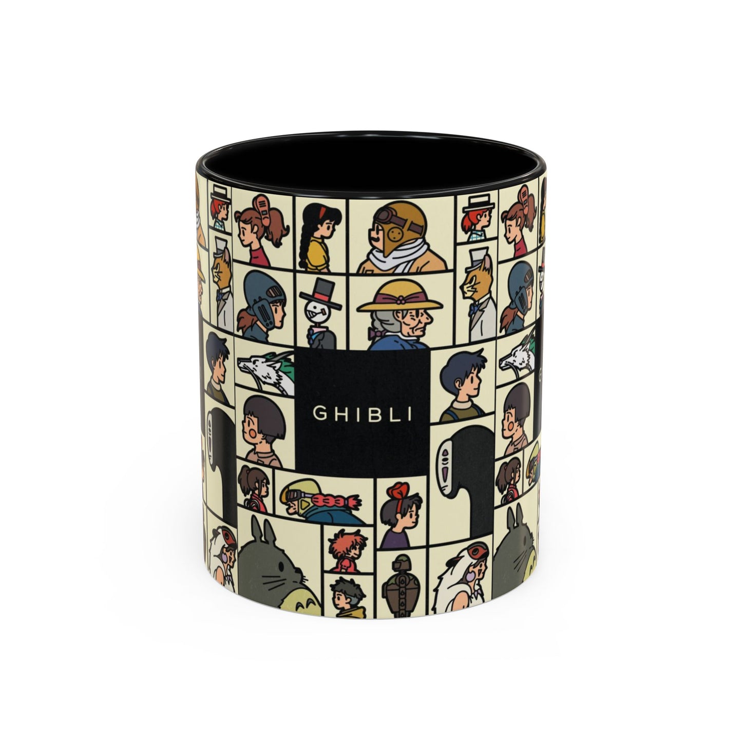 Studio Ghibli Characters Sketch Accent Mug – 11oz & 15oz Anime Coffee Cup with Color Handle