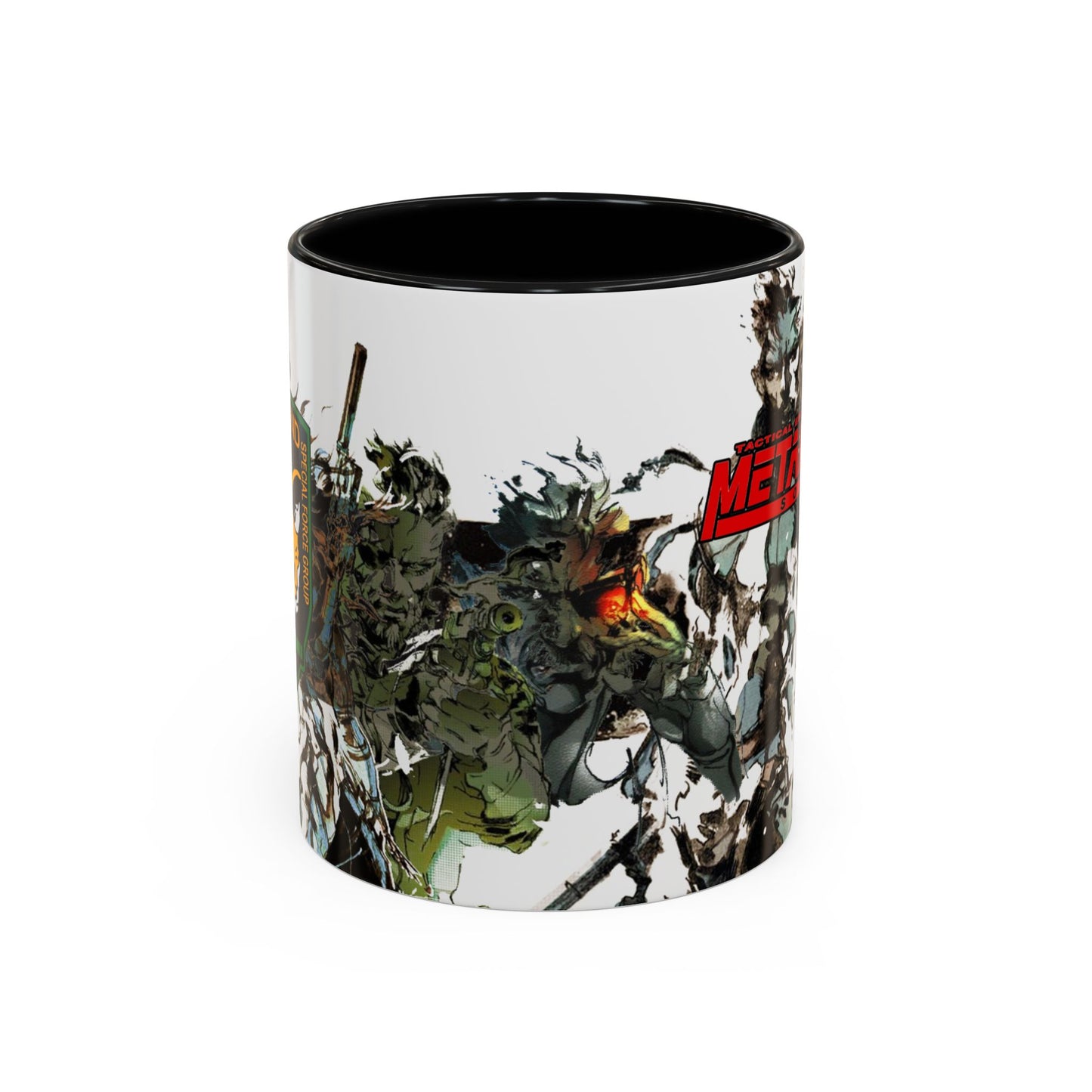 Metal Gear Fox Hound Accent Mug – 11oz & 15oz Colored Handle Coffee Cup – Tactical Gamer Gift for Fans