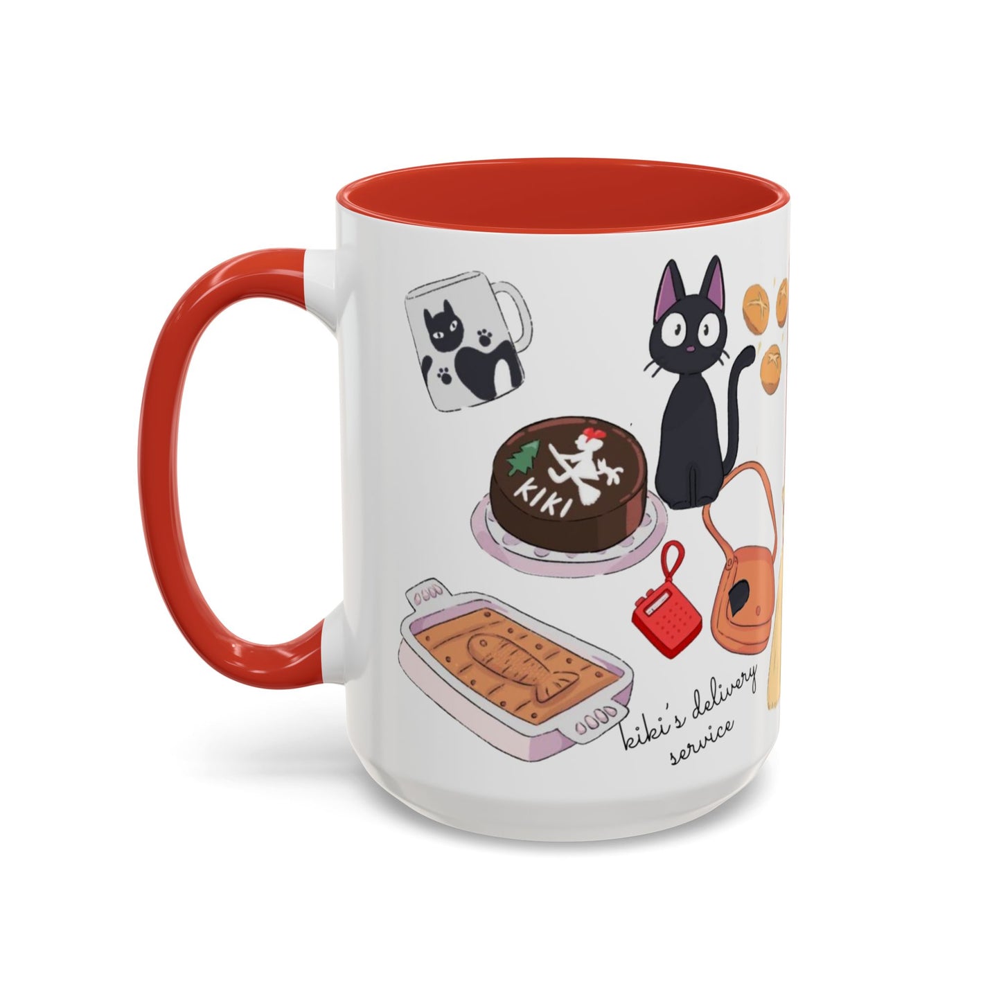 Jiji Funny Accent Mug – Kiki’s Delivery Service Color Handle Cup 11oz & 15oz – Cute Ghibli Cat Anime Gift