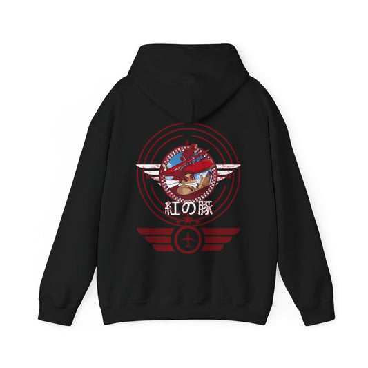 Porco Rosso Aviator Hoodie with Back Print – 100% Cotton Studio Ghibli Pilot Anime Sweatshirt