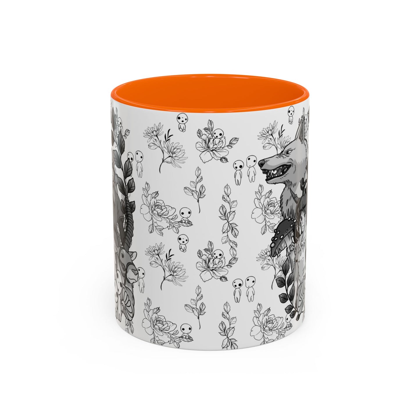 Princess Mononoke Black and White Accent Mug – Studio Ghibli Coffee Cup with Colored Handle – 11oz & 15oz Ceramic Anime Gift