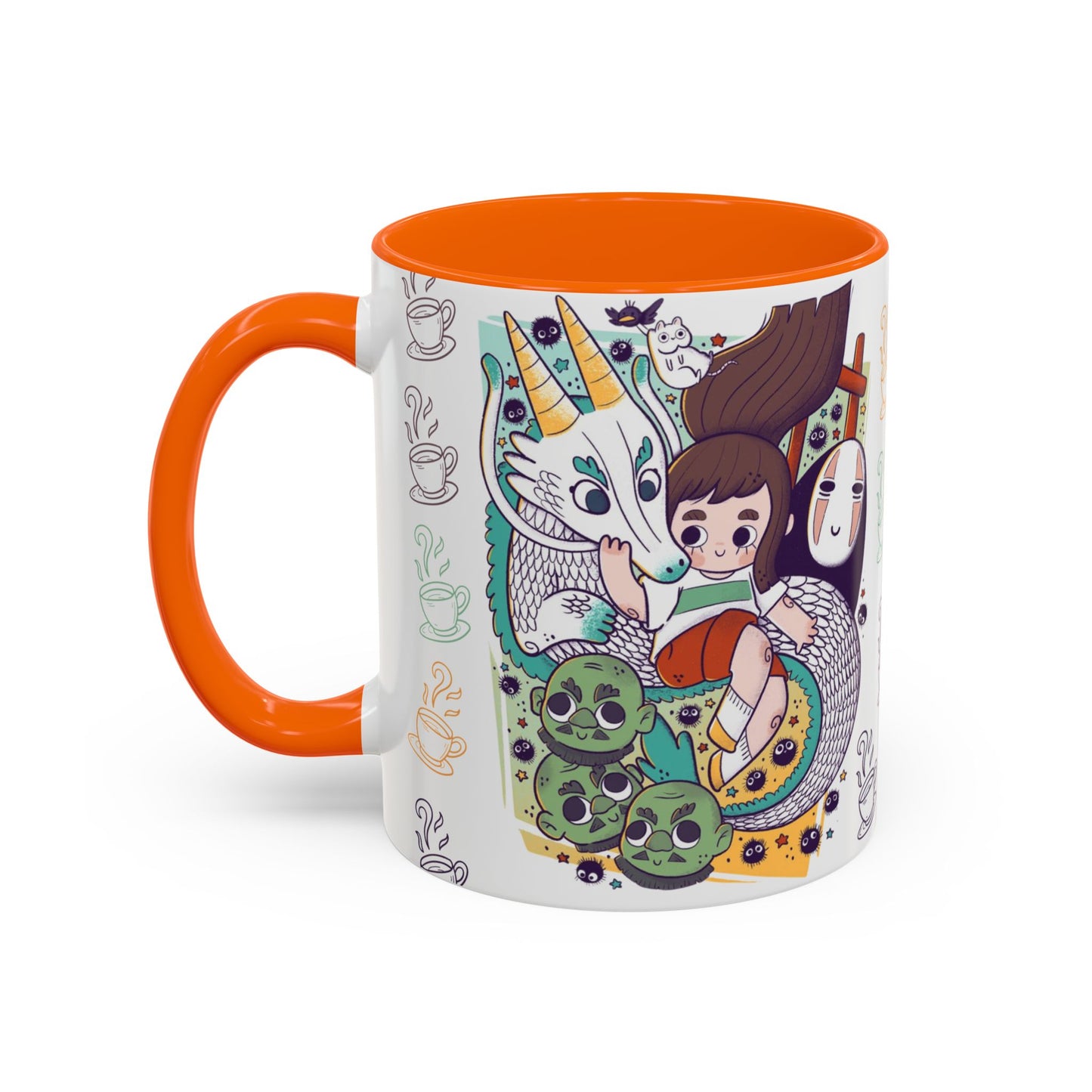 Spirited Away Accent Mug – Color Handle Anime Cup 11oz & 15oz – Studio Ghibli Coffee Mug Featuring Chihiro & No Face