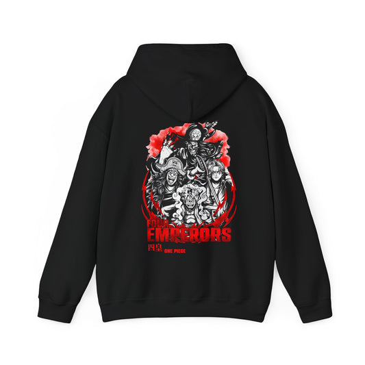 Four Emperors One Piece Back Print Hoodie – 100% Cotton Anime Pullover Featuring Yonko Legends