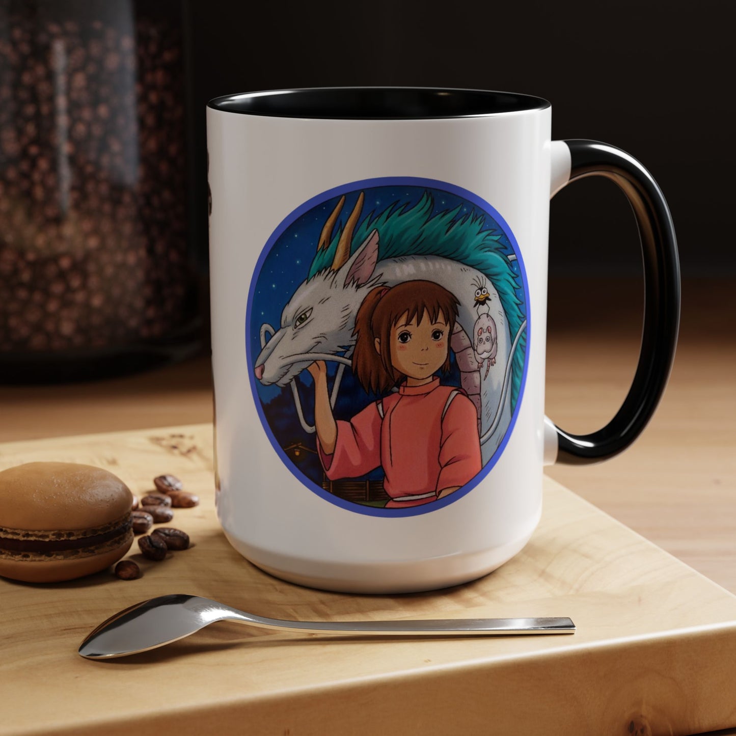 Spirited Away Moments Accent Mug – Color Handle Ghibli Cup 11oz & 15oz – Chihiro and Haku Anime Scene Gift