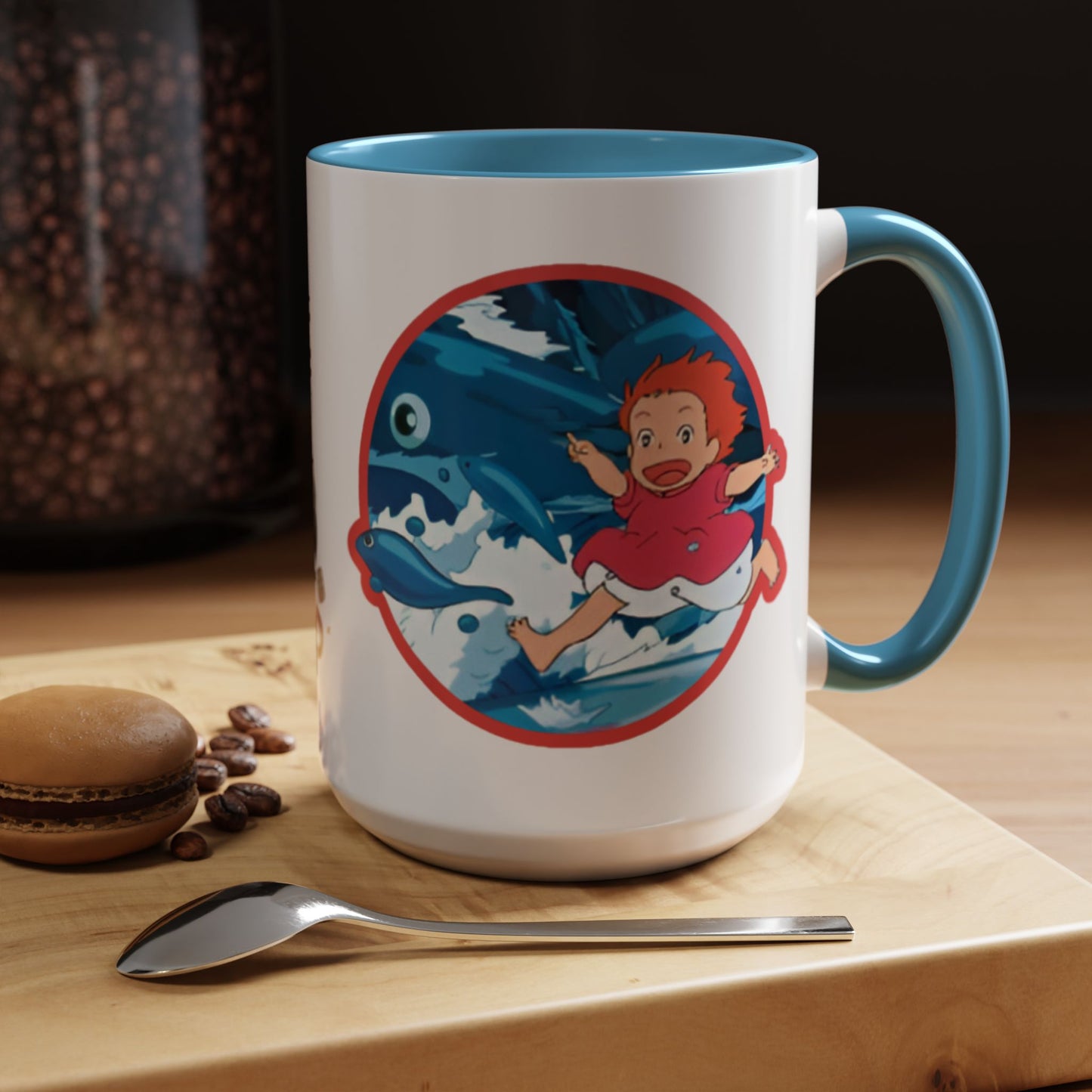 Ponyo Accent Mug – Studio Ghibli Collage Color Handle Cup 11oz & 15oz – Cute Anime Ocean Gift for Fans