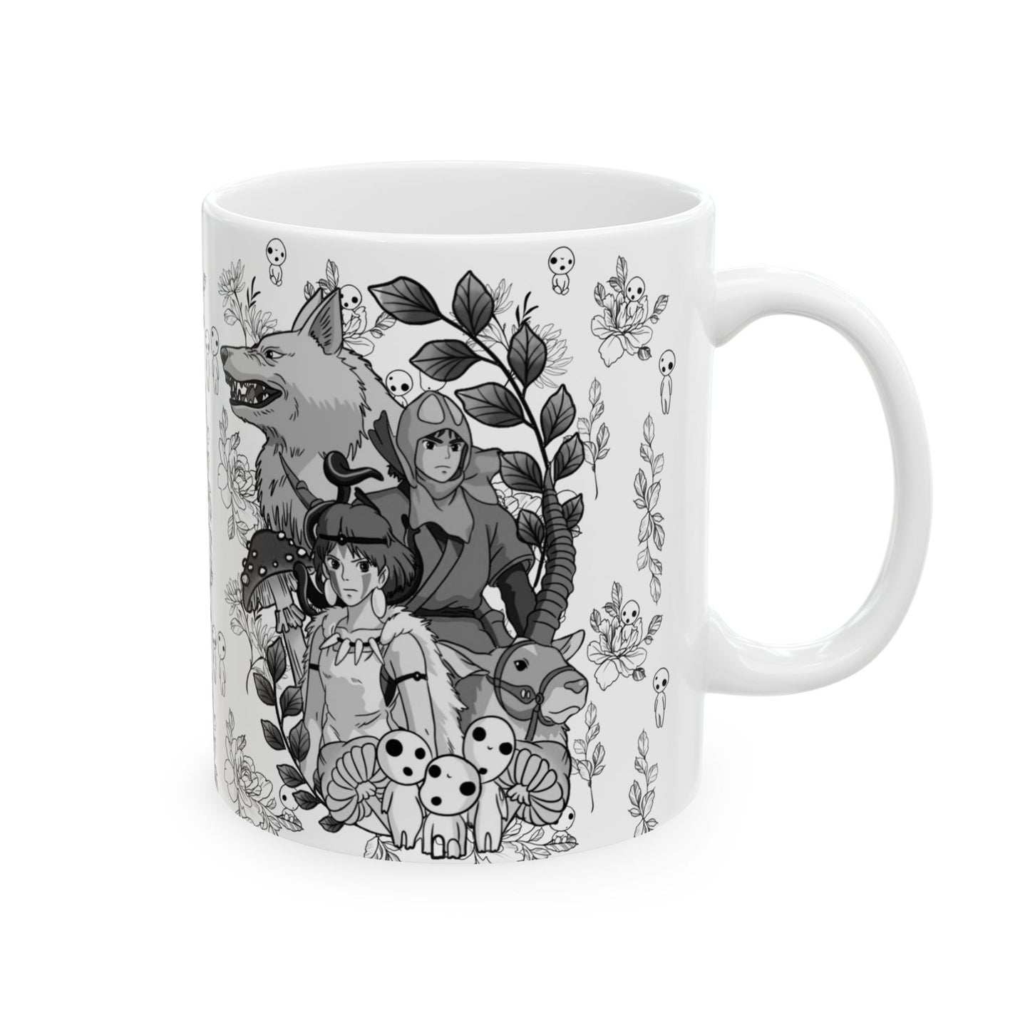 Princess Mononoke Black and White Mug – Studio Ghibli Ceramic Coffee Cup – 11oz & 15oz Anime Gift for Ghibli Fans