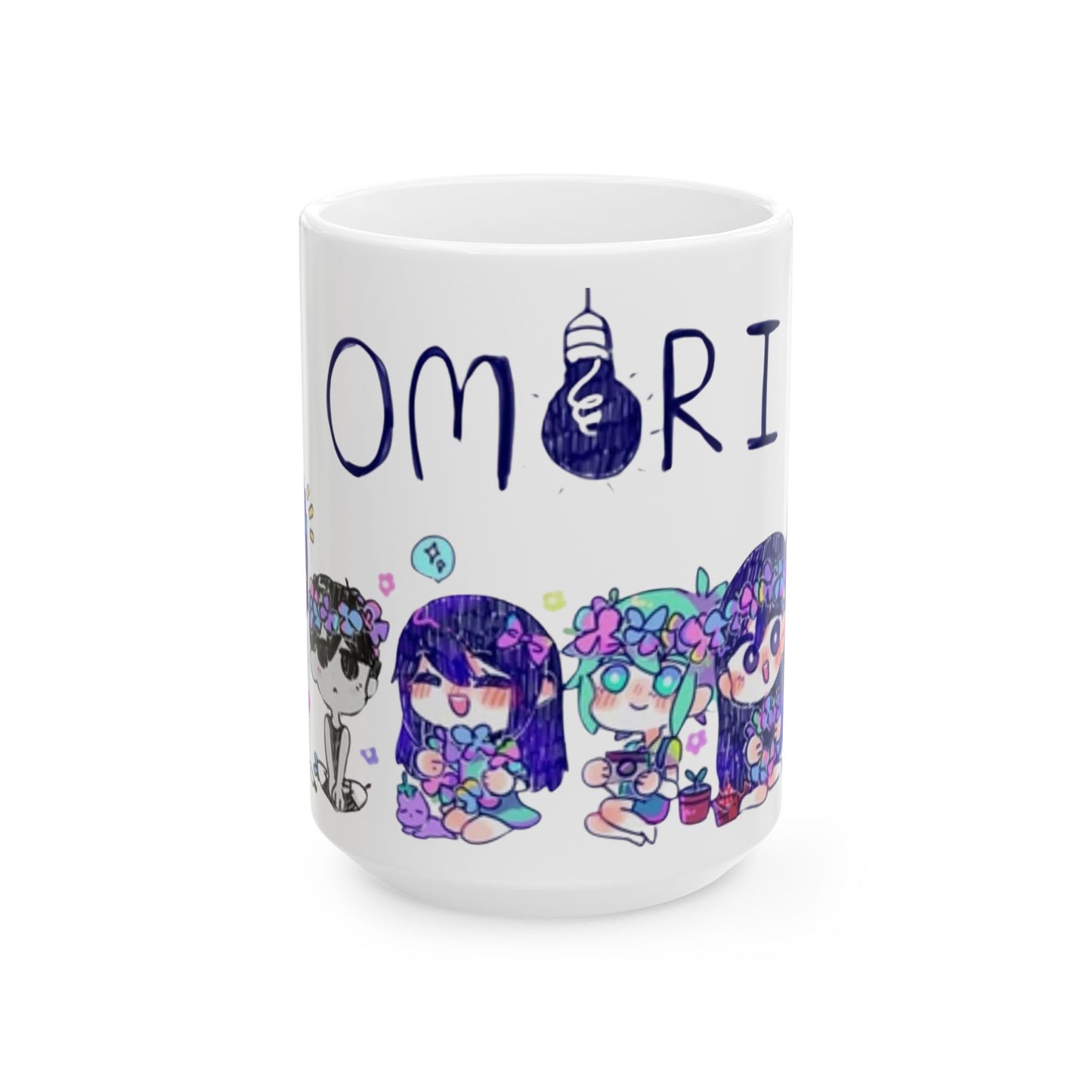 Family Omori Mug – Cute Omori Characters Ceramic Cup – 11oz & 15oz Coffee Mug for Anime and Game Fans