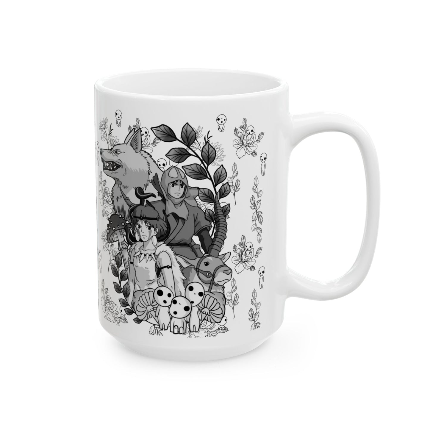 Princess Mononoke Black and White Mug – Studio Ghibli Ceramic Coffee Cup – 11oz & 15oz Anime Gift for Ghibli Fans