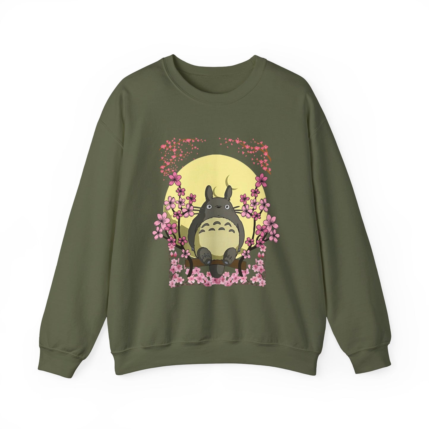 Totoro Sakura Moon Sweatshirt – Cozy 100% Cotton Studio Ghibli Cherry Blossom Pullover