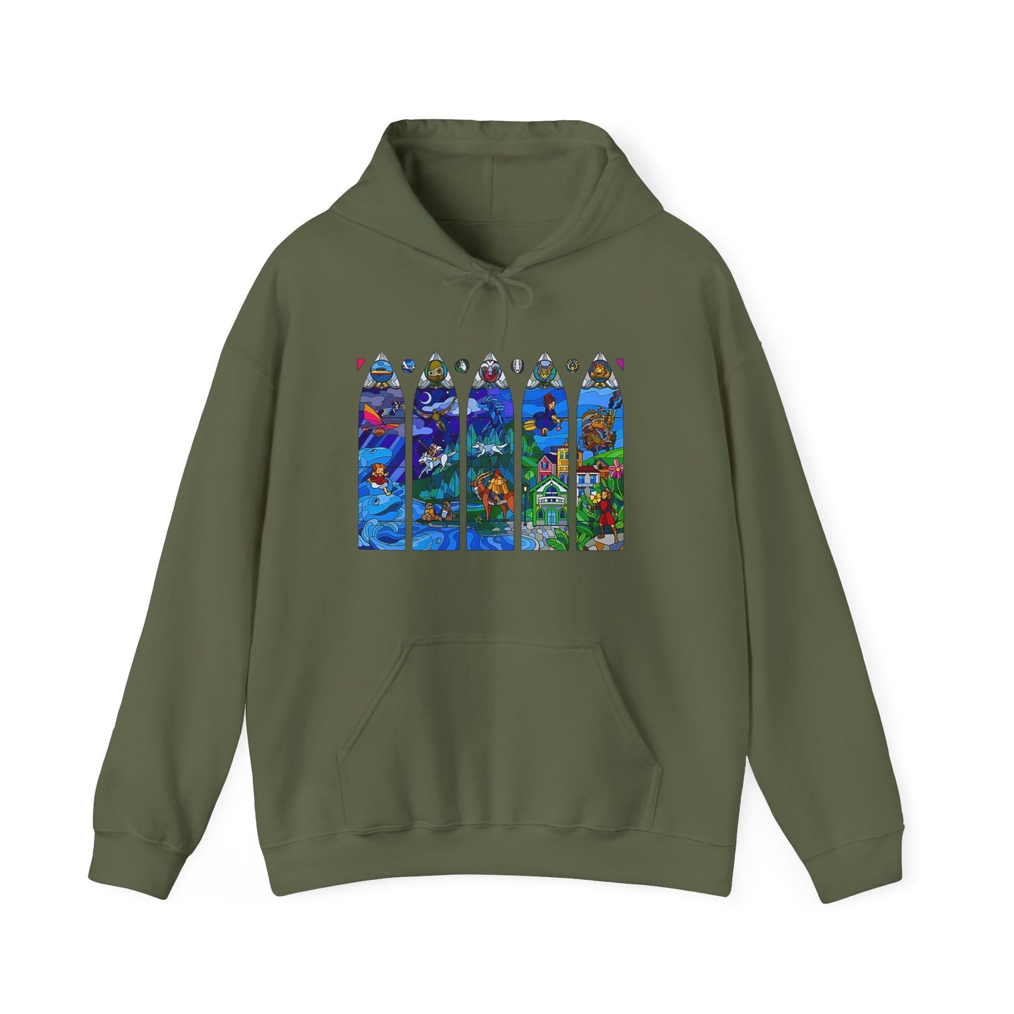 Studio Ghibli Stained Glass Hoodie – 100% Cotton Anime Hoodie with Vitral-Inspired Ghibli Art