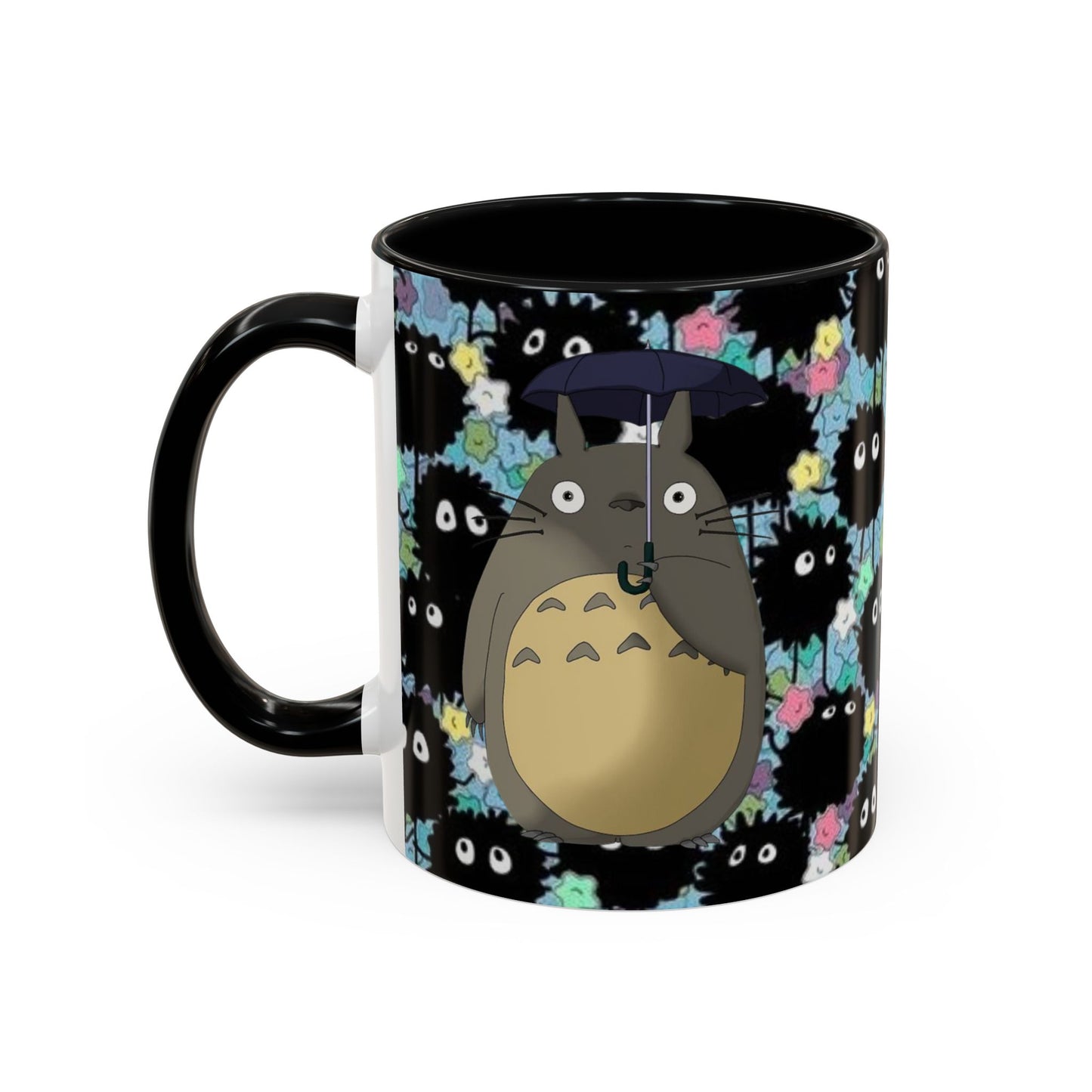 Totoro & Soot Sprites Accent Mug – Studio Ghibli Color Handle Cup – 11oz & 15oz Ceramic Anime Gift