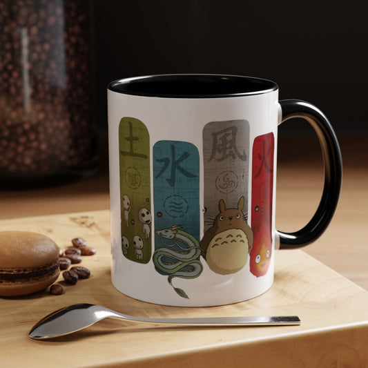 Studio Ghibli Figures Accent Mug – 11oz & 15oz Color Handle Anime Cup – Ghibli Character Coffee Mug for Fans