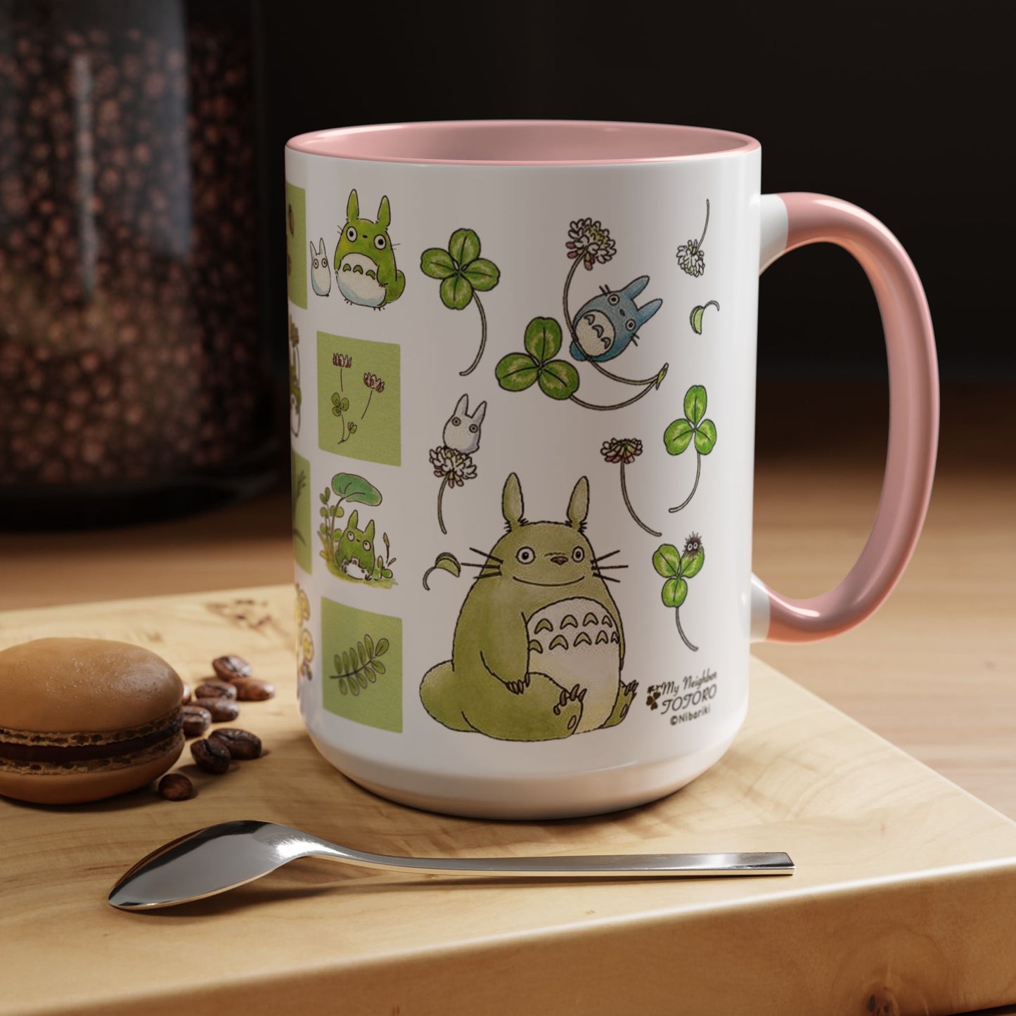 Totoro Green Accent Mug – Studio Ghibli Color Handle Coffee Cup – 11oz & 15oz Ceramic Gift for Anime Fans