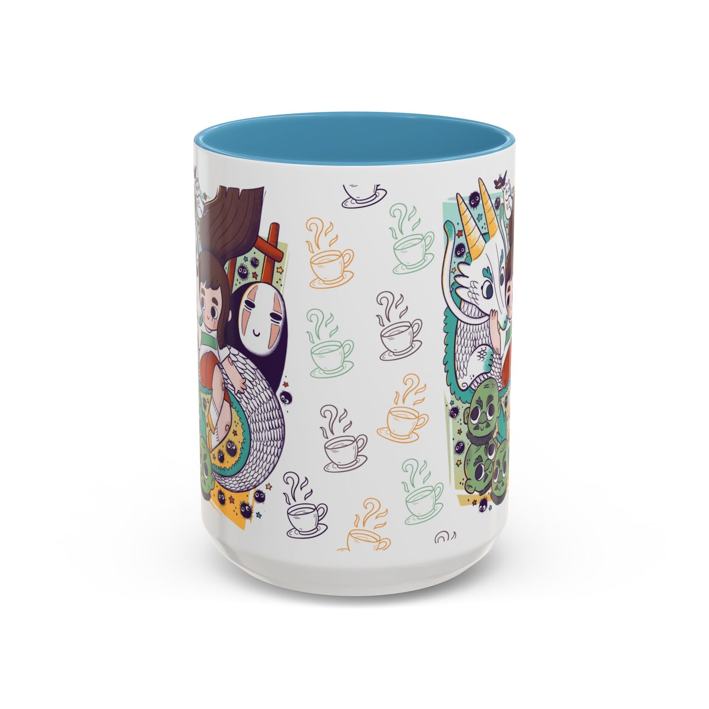 Spirited Away Accent Mug – Color Handle Anime Cup 11oz & 15oz – Studio Ghibli Coffee Mug Featuring Chihiro & No Face