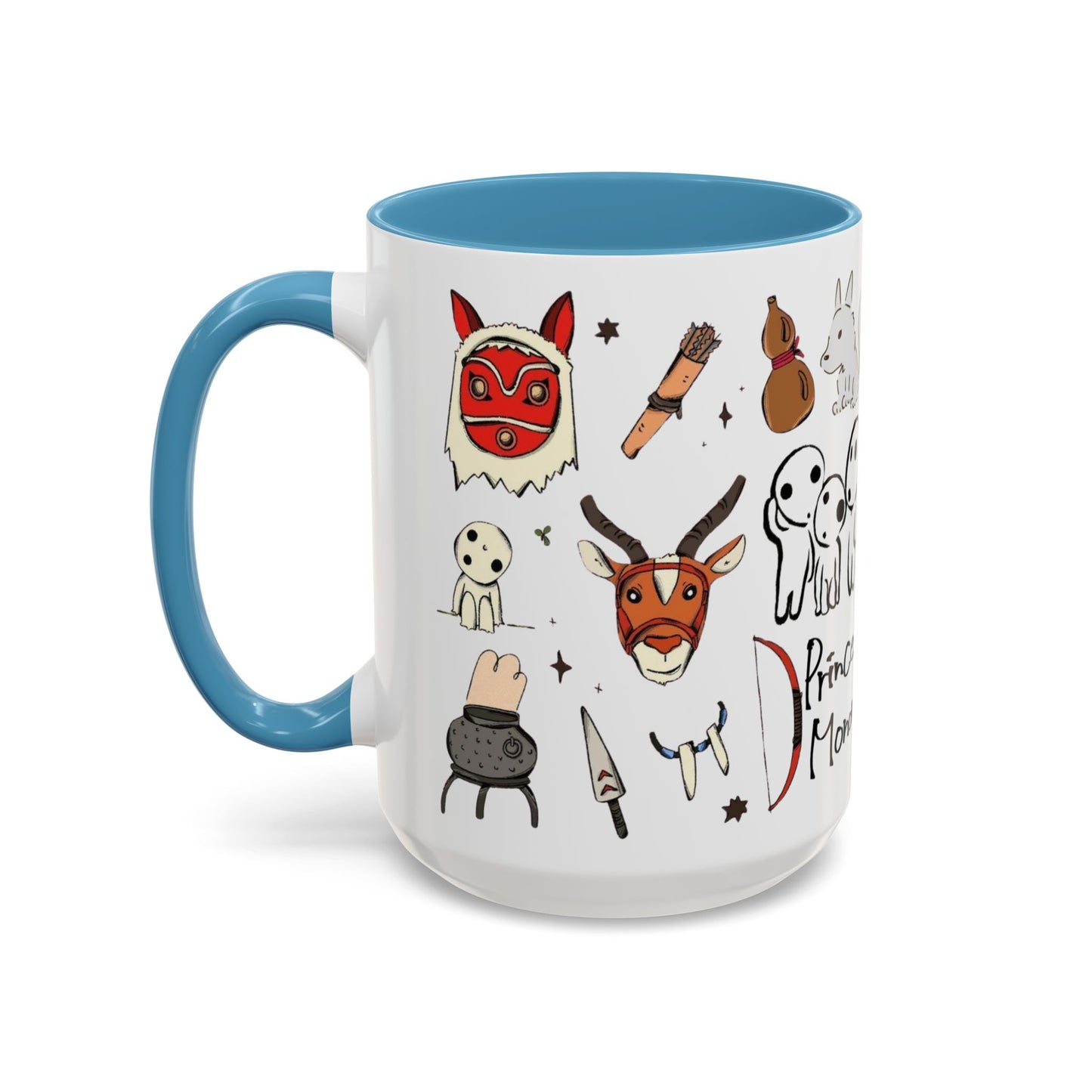 Princess Mononoke Accent Mug – Ghibli Collage Color Handle Cup 11oz & 15oz – Fantasy Anime Gift with San & Kodama
