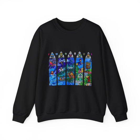 Studio Ghibli Stained Glass Sweatshirt – 100% Cotton Anime Pullover with Vitral-Inspired Design
