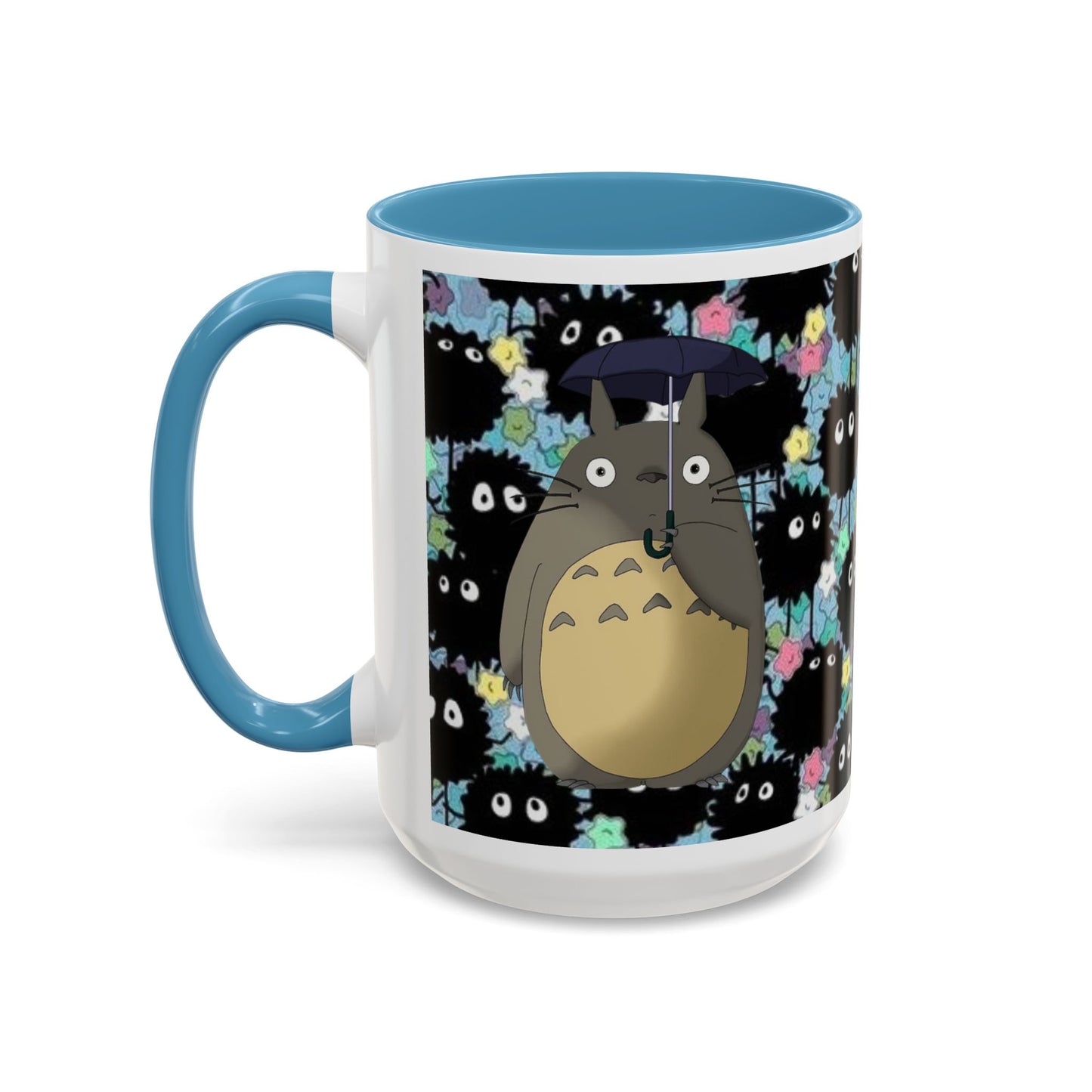 Totoro & Soot Sprites Accent Mug – Studio Ghibli Color Handle Cup – 11oz & 15oz Ceramic Anime Gift