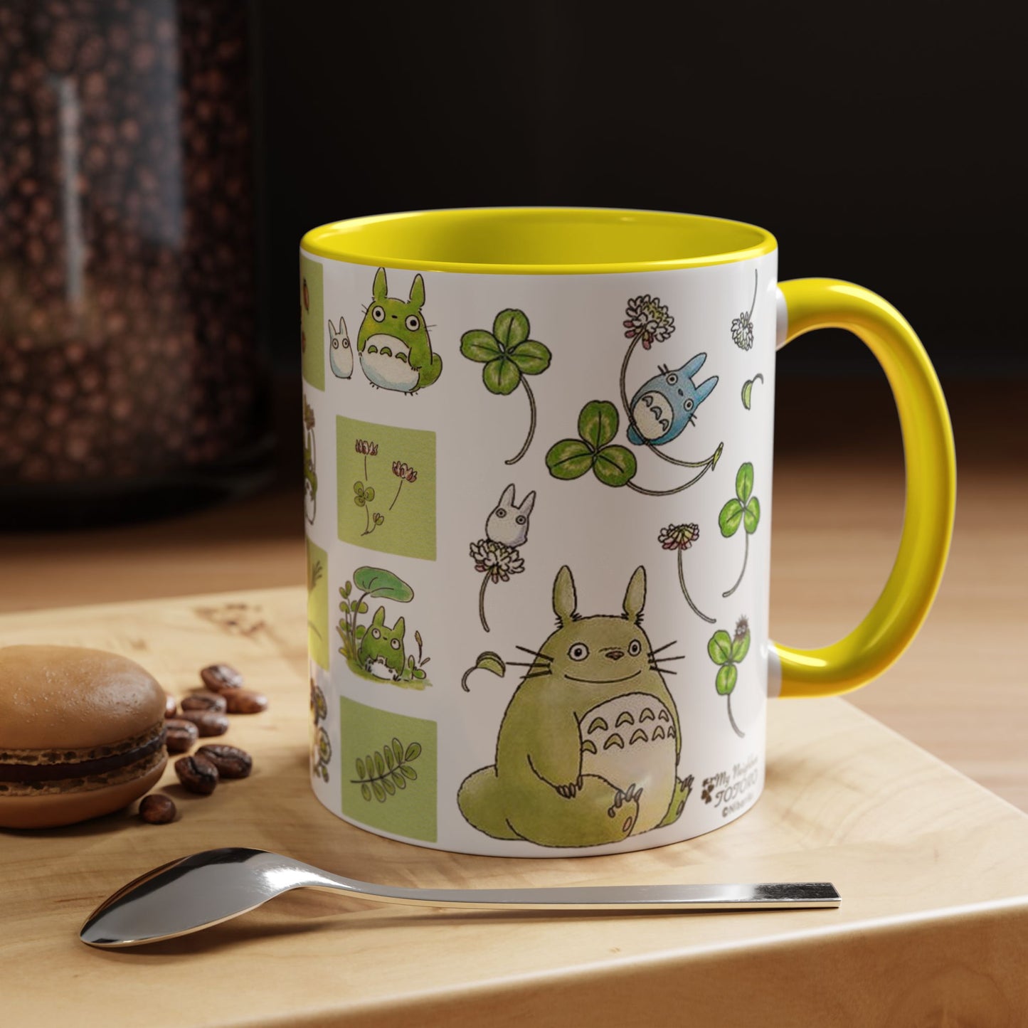 Totoro Green Accent Mug – Studio Ghibli Color Handle Coffee Cup – 11oz & 15oz Ceramic Gift for Anime Fans