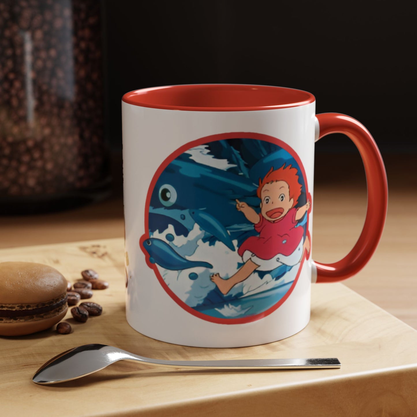 Ponyo Accent Mug – Studio Ghibli Collage Color Handle Cup 11oz & 15oz – Cute Anime Ocean Gift for Fans