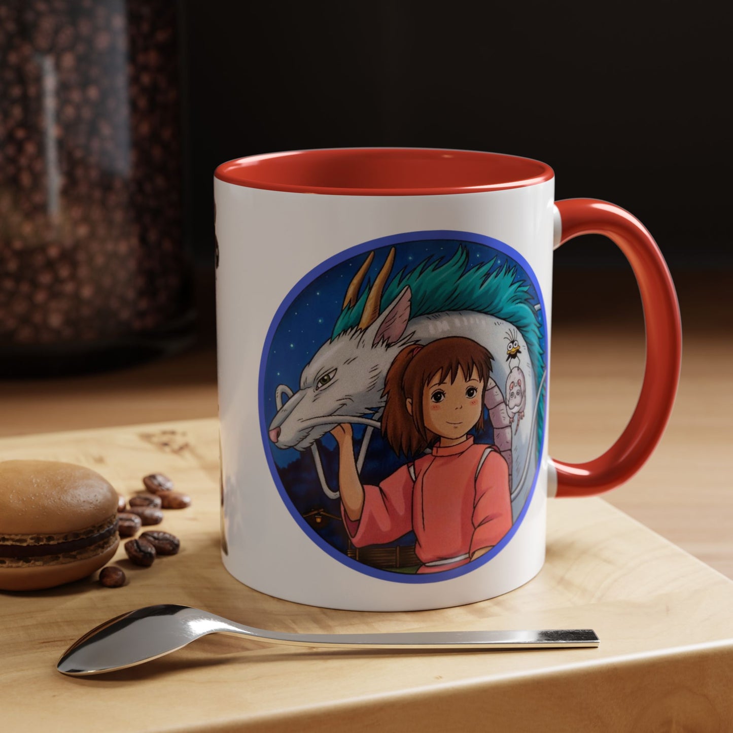 Spirited Away Moments Accent Mug – Color Handle Ghibli Cup 11oz & 15oz – Chihiro and Haku Anime Scene Gift