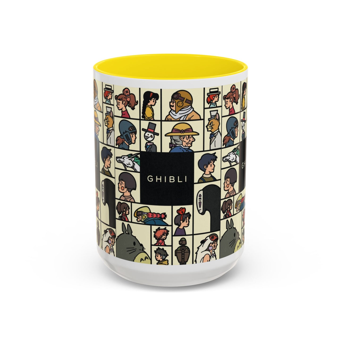 Studio Ghibli Characters Sketch Accent Mug – 11oz & 15oz Anime Coffee Cup with Color Handle