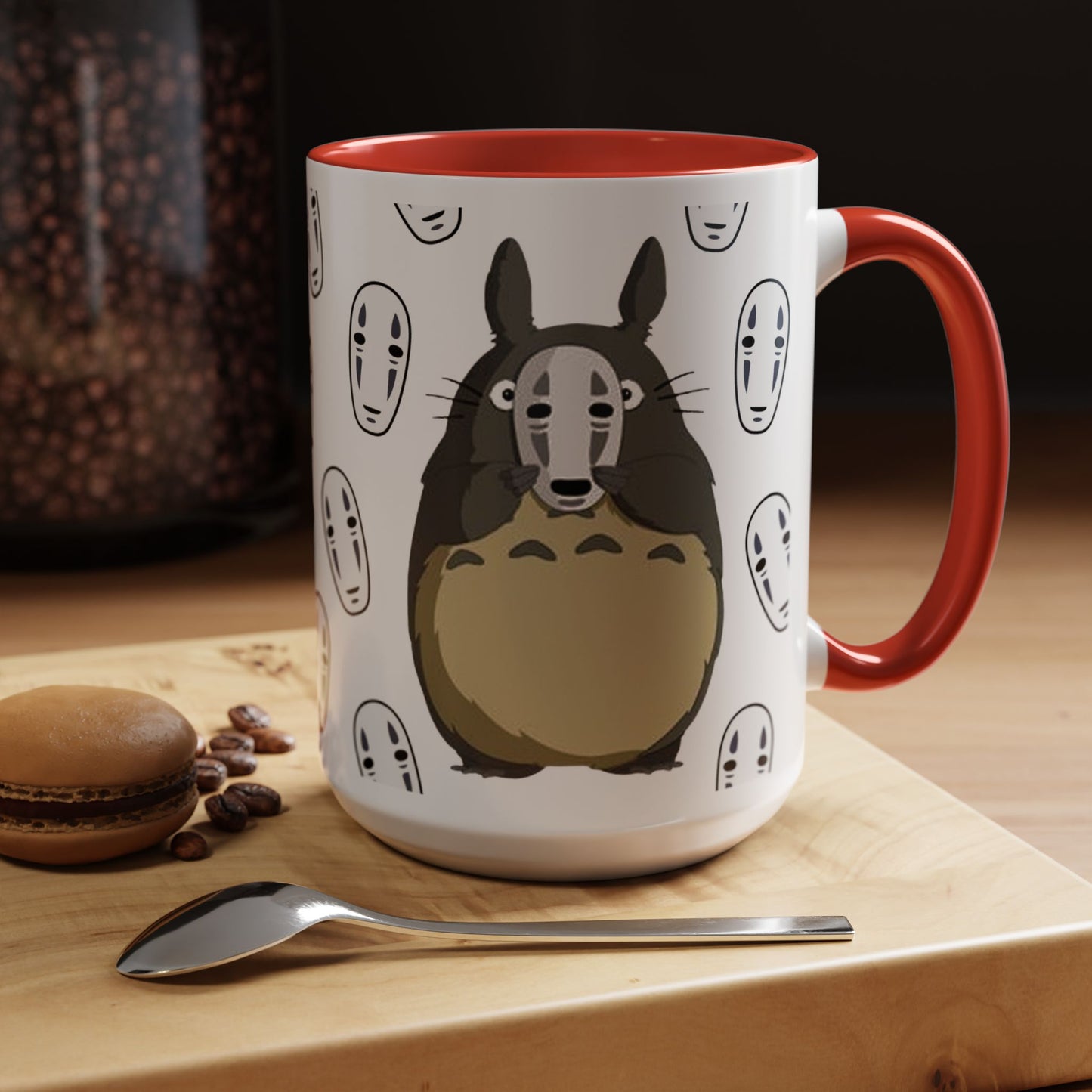 Totoro No Face Mask Accent Mug – Studio Ghibli Color Handle Cup 11oz & 15oz – Cute Anime Crossover Coffee Gift