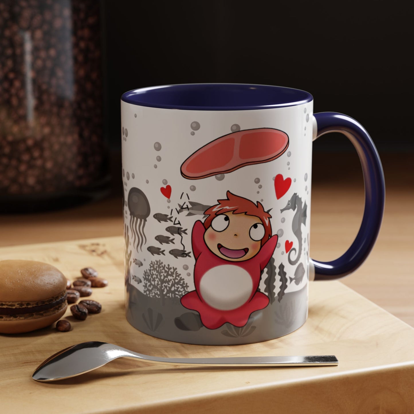 Ponyo Ham Accent Handle Mug – Studio Ghibli Coffee Cup – 11oz & 15oz Anime Gift for Fans