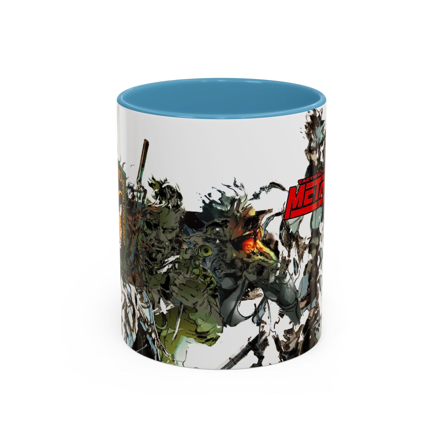 Metal Gear Fox Hound Accent Mug – 11oz & 15oz Colored Handle Coffee Cup – Tactical Gamer Gift for Fans