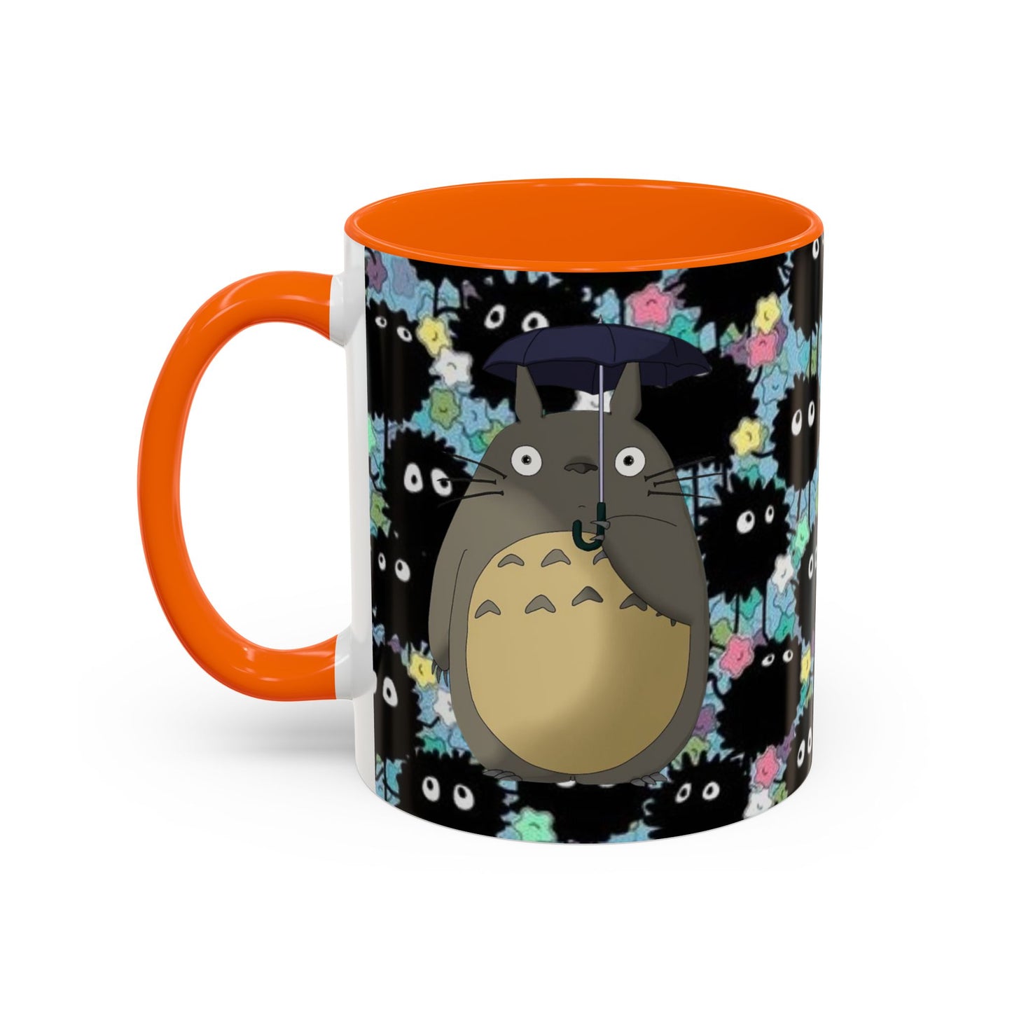 Totoro & Soot Sprites Accent Mug – Studio Ghibli Color Handle Cup – 11oz & 15oz Ceramic Anime Gift
