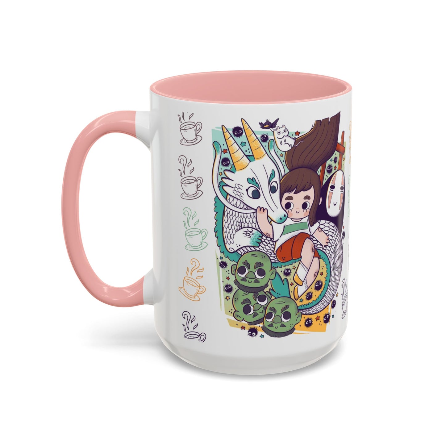 Spirited Away Accent Mug – Color Handle Anime Cup 11oz & 15oz – Studio Ghibli Coffee Mug Featuring Chihiro & No Face