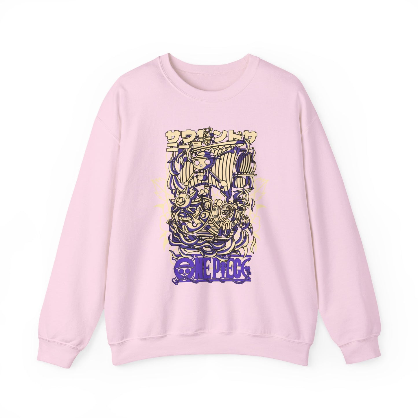 One Piece Ship Sweatshirt – 100% Cotton Anime Pullover Featuring Going Merry & Thousand Sunny