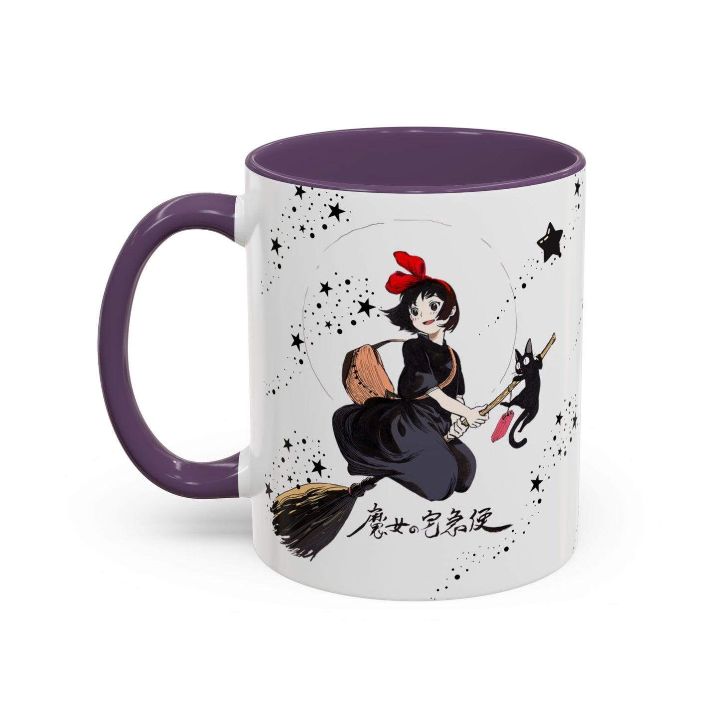 Kiki’s Delivery Service Accent Mug – 11oz & 15oz Ceramic Cup with Colored Handle – Studio Ghibli Anime Gift