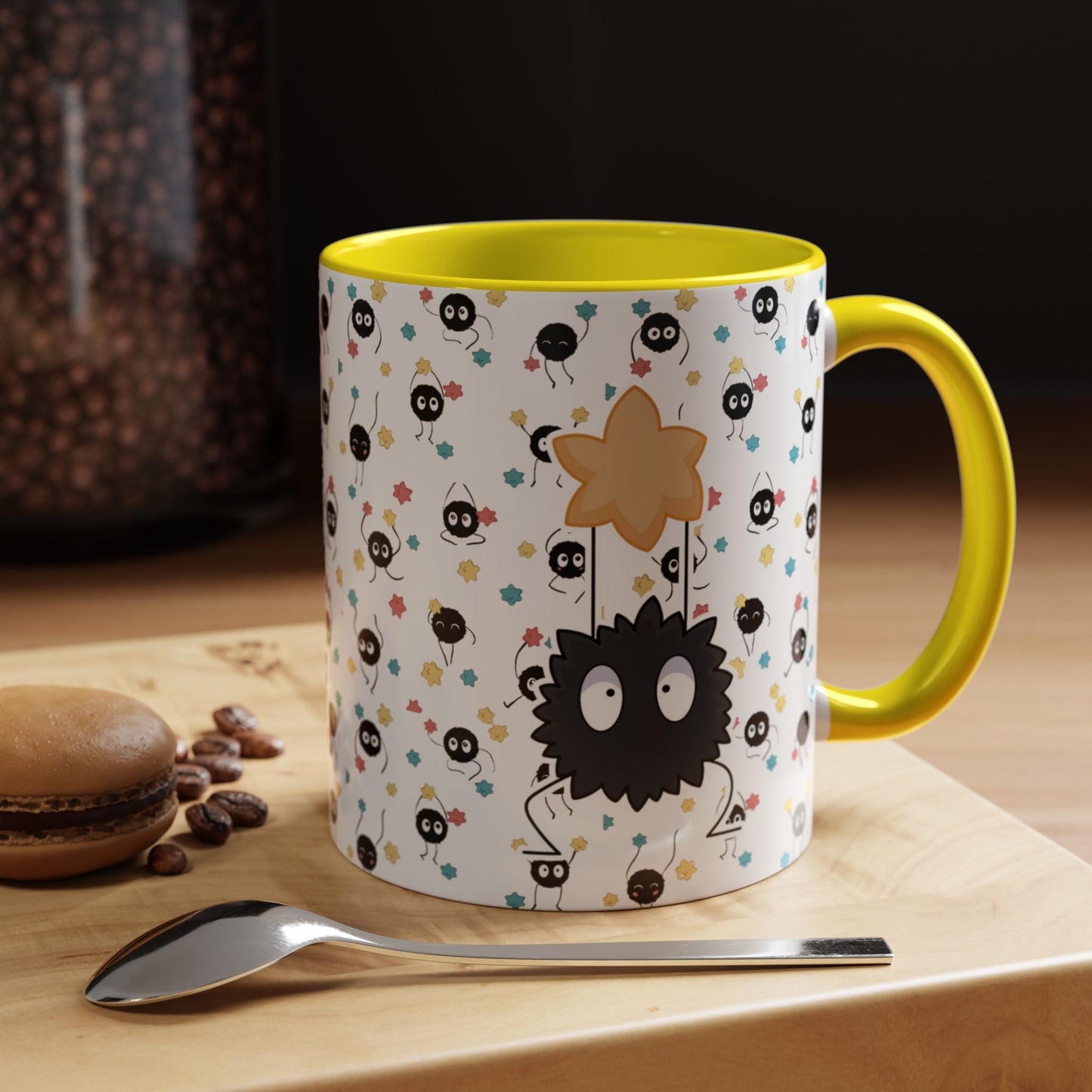Soot Sprites Accent Mug – Studio Ghibli Color Handle Cup – 11oz & 15oz Ceramic Anime Gift