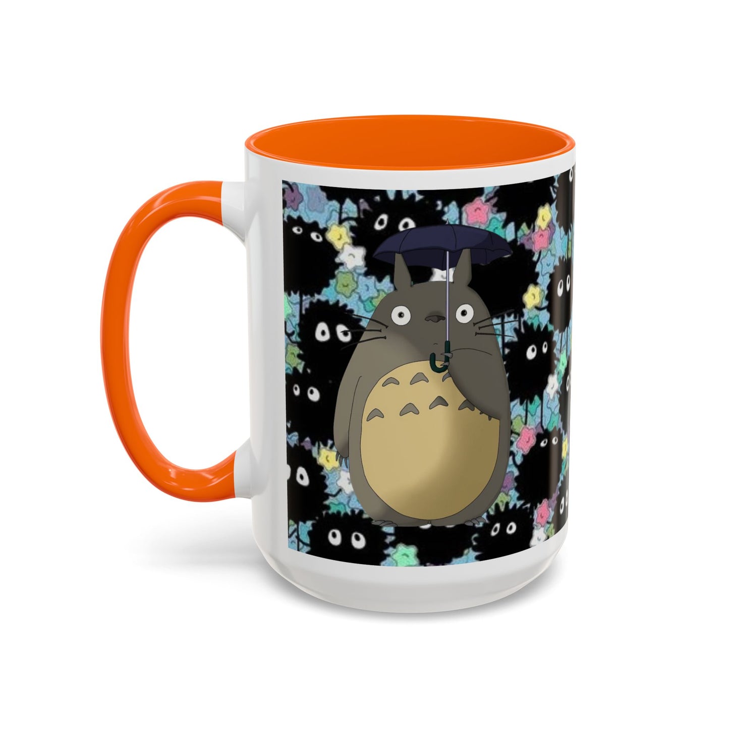Totoro & Soot Sprites Accent Mug – Studio Ghibli Color Handle Cup – 11oz & 15oz Ceramic Anime Gift