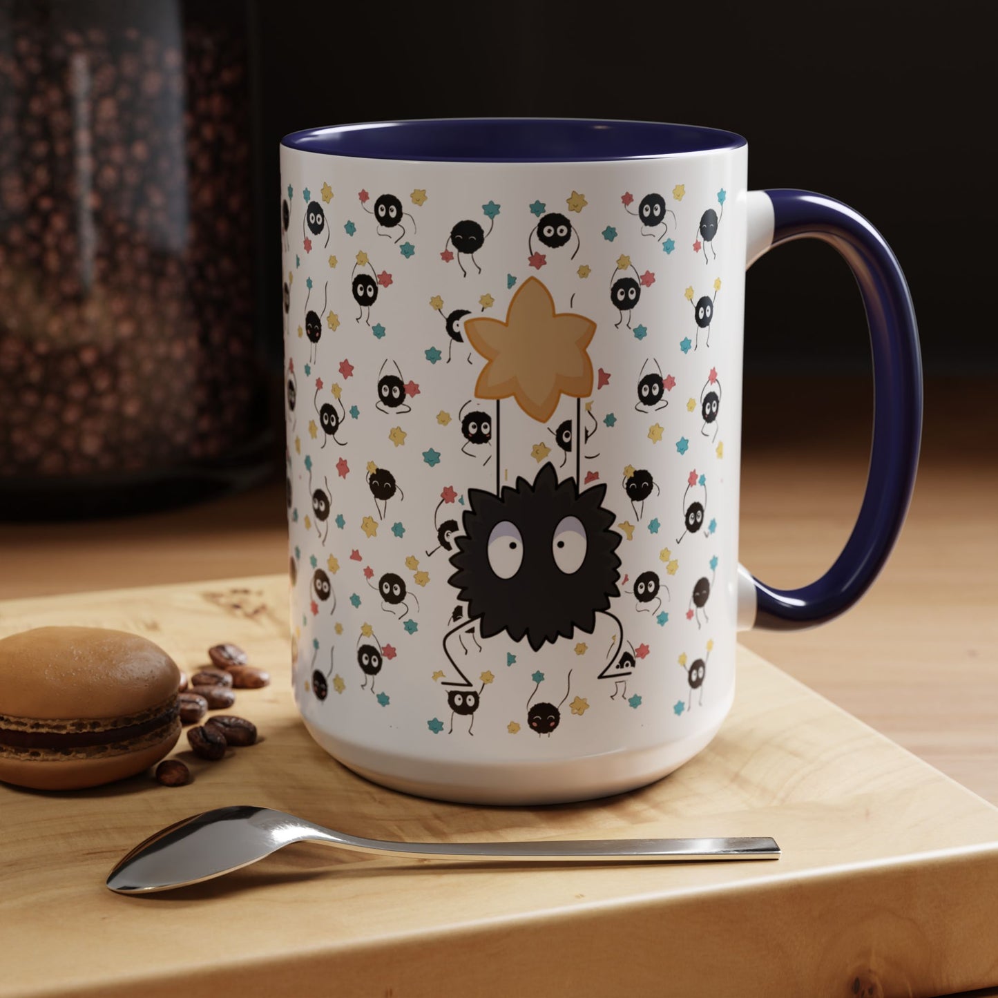 Soot Sprites Accent Mug – Studio Ghibli Color Handle Cup – 11oz & 15oz Ceramic Anime Gift