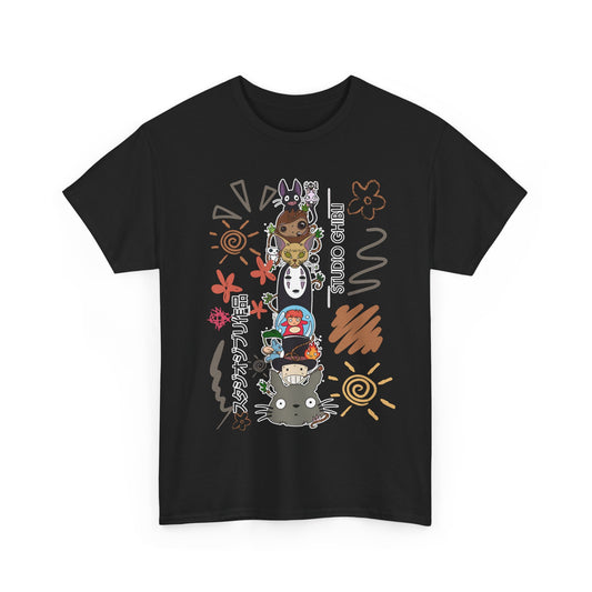 Studio Ghibli Characters Sketch T-Shirt – 100% Cotton Anime Tee Featuring Ghibli Icons