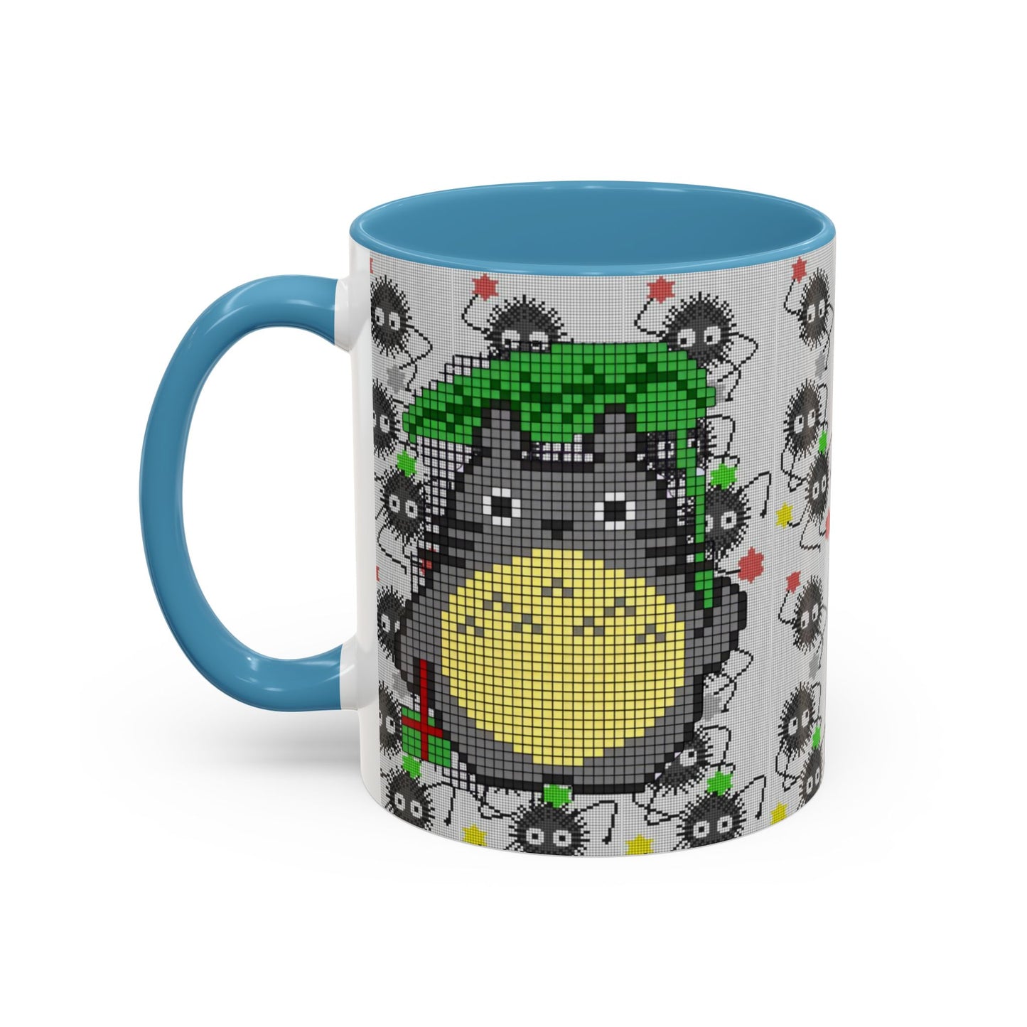 Totoro & Soot Sprites Accent Mug – Color Handle Studio Ghibli Cup – 11oz & 15oz Ceramic Anime Coffee Gift