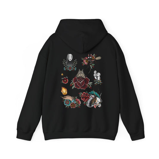 Studio Ghibli Characters Back Print Hoodie – 100% Cotton Anime Pullover Featuring Iconic Ghibli Designs