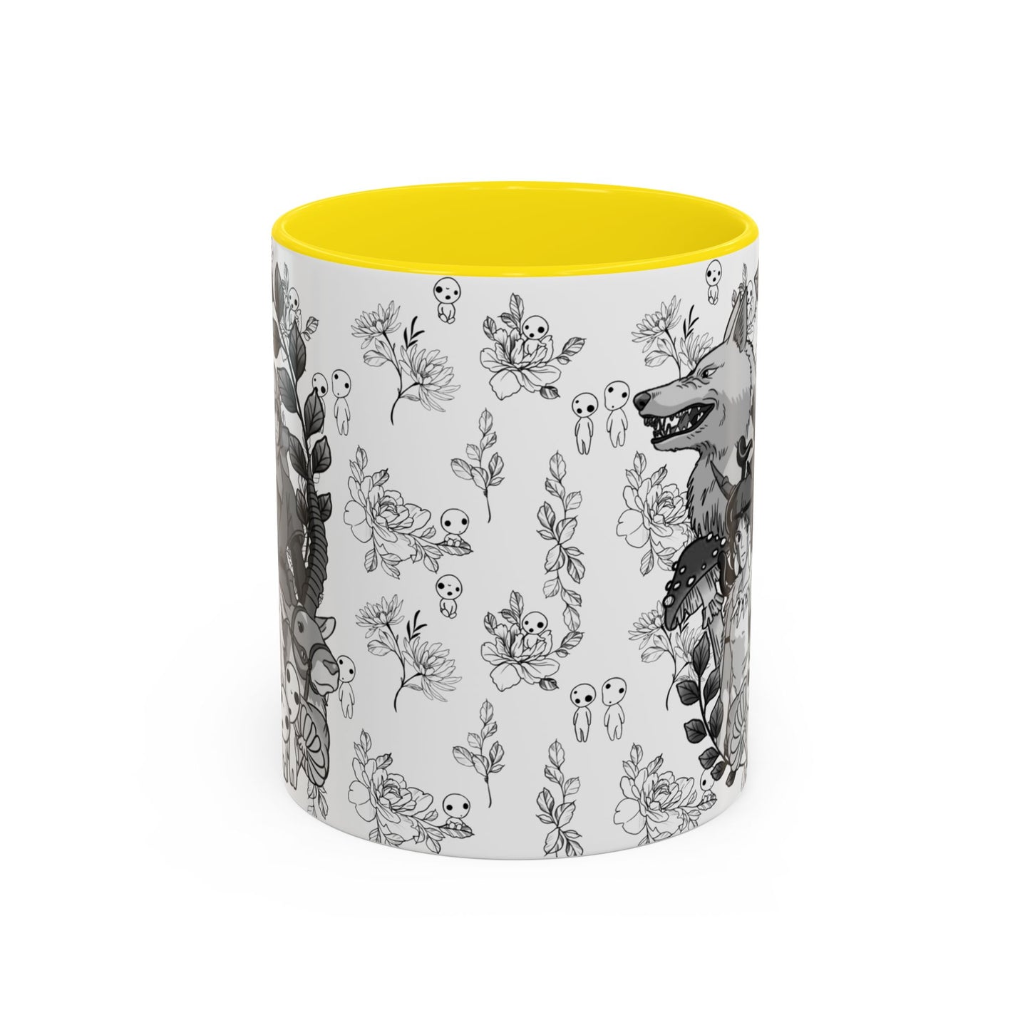 Princess Mononoke Black and White Accent Mug – Studio Ghibli Coffee Cup with Colored Handle – 11oz & 15oz Ceramic Anime Gift