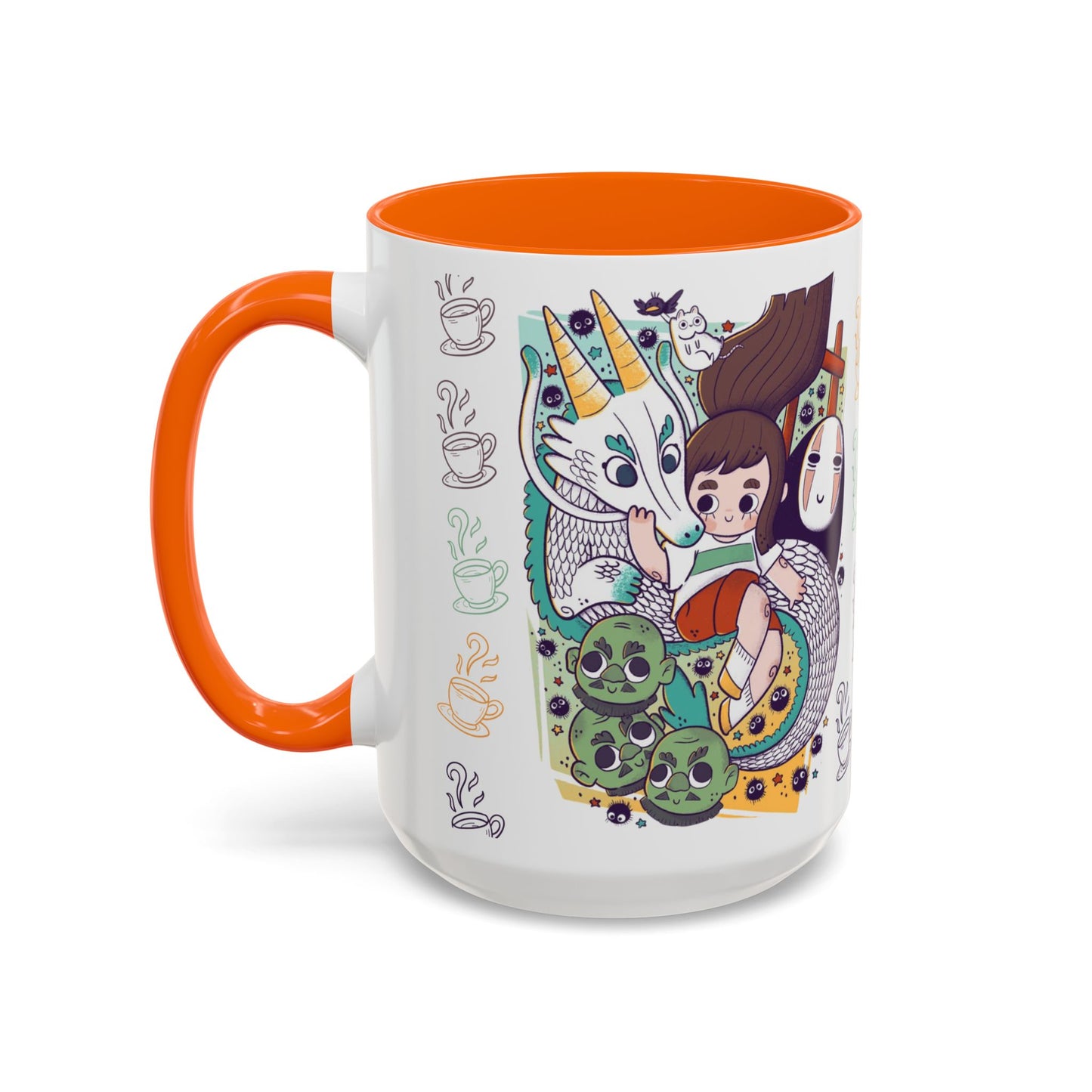 Spirited Away Accent Mug – Color Handle Anime Cup 11oz & 15oz – Studio Ghibli Coffee Mug Featuring Chihiro & No Face