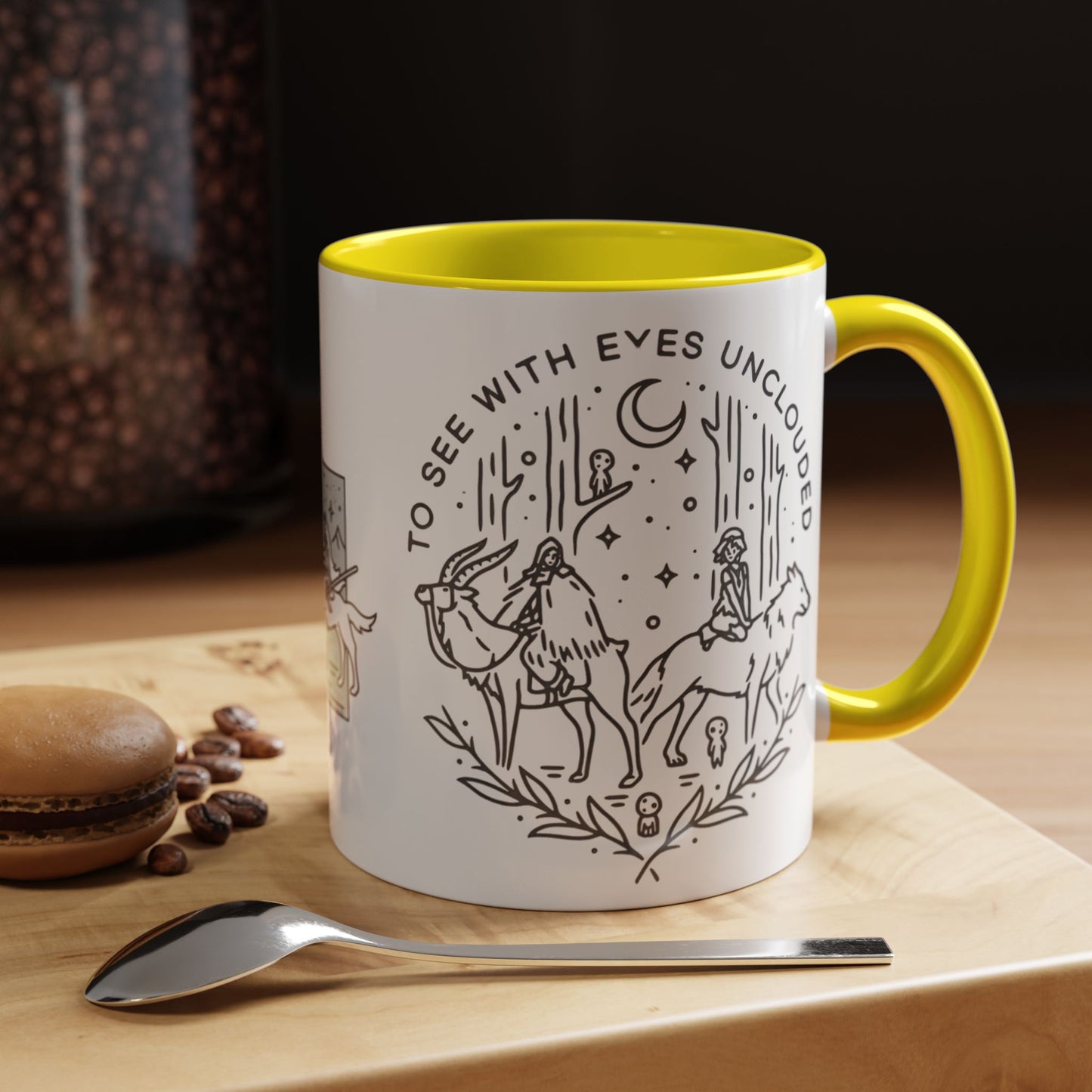 Princess Mononoke Art Accent Mug – Studio Ghibli Coffee Cup with Colored Handle – 11oz & 15oz Ceramic Anime Gift