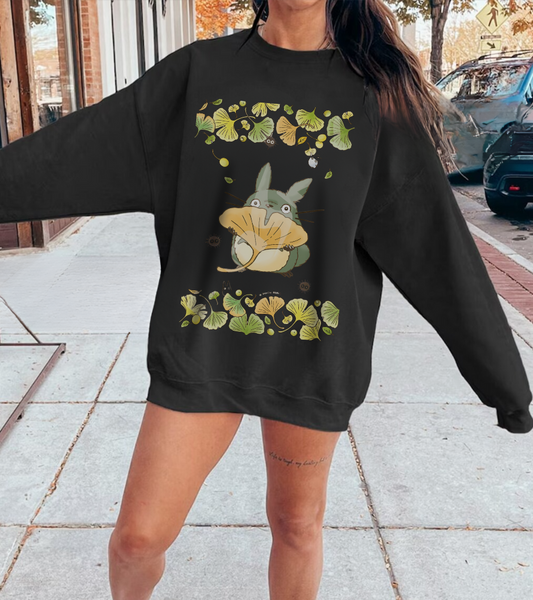Totoro Flowers Dream Sweatshirt – 100% Cotton Gildan 18000 | Studio Ghibli Cozy Anime Pullover